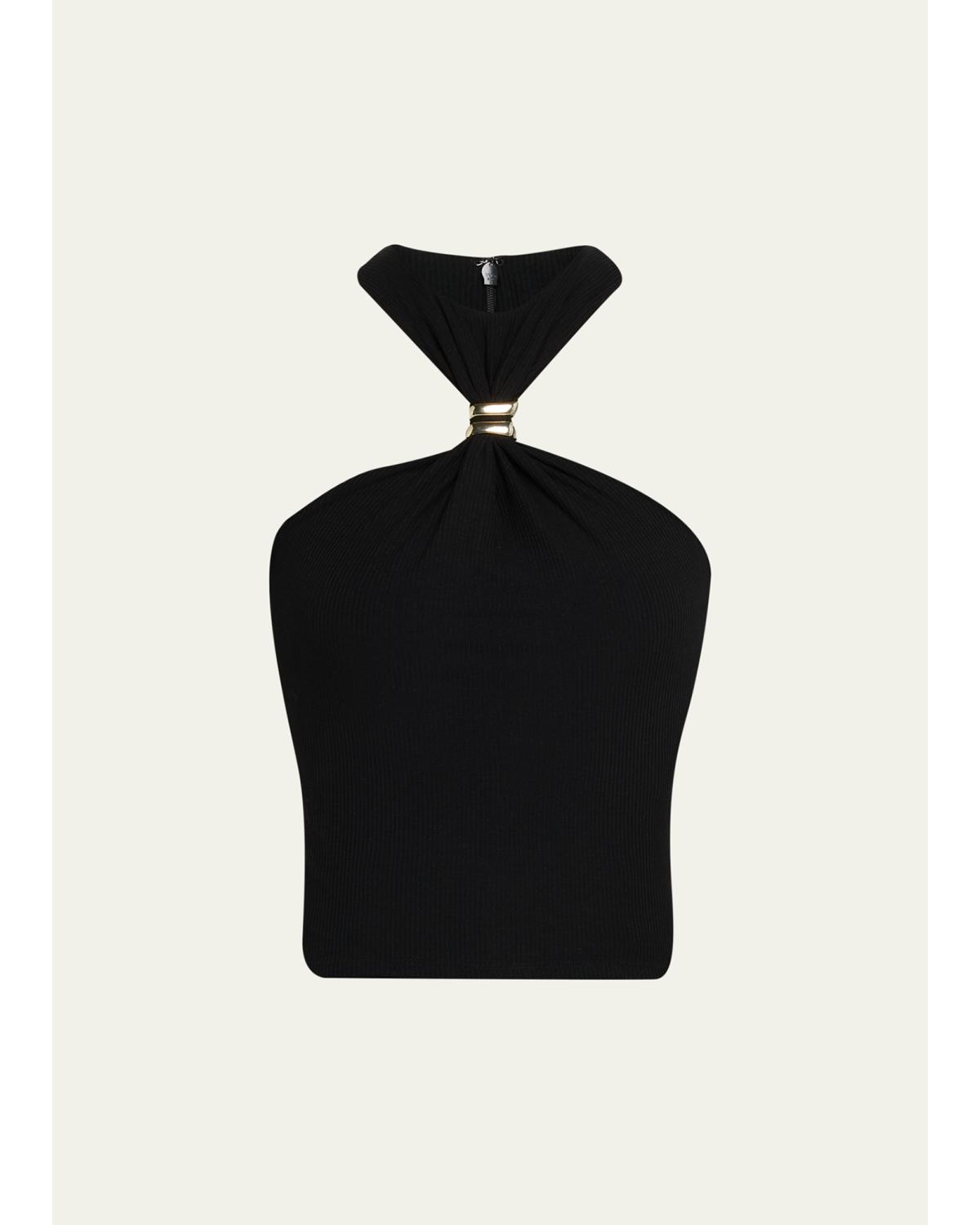 Marcel Embellished Halter Jersey Top