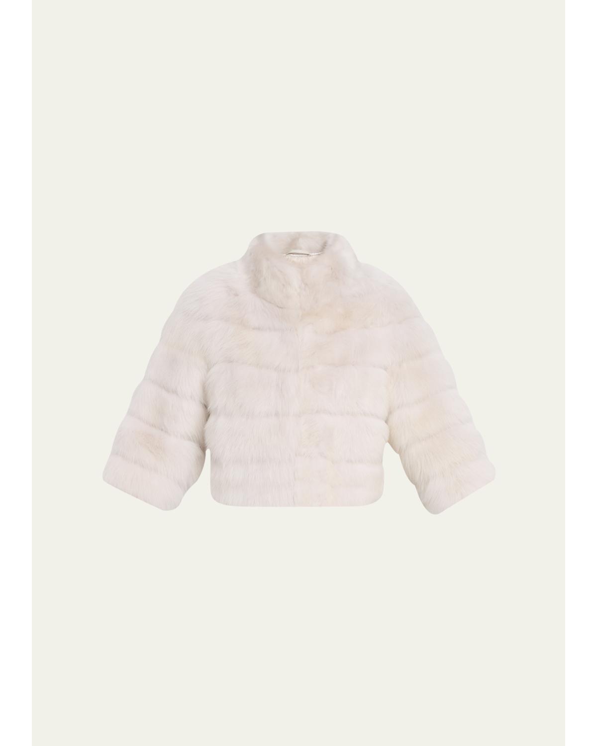 Lamb Shearling 3/4-Sleeve Crop Coat
