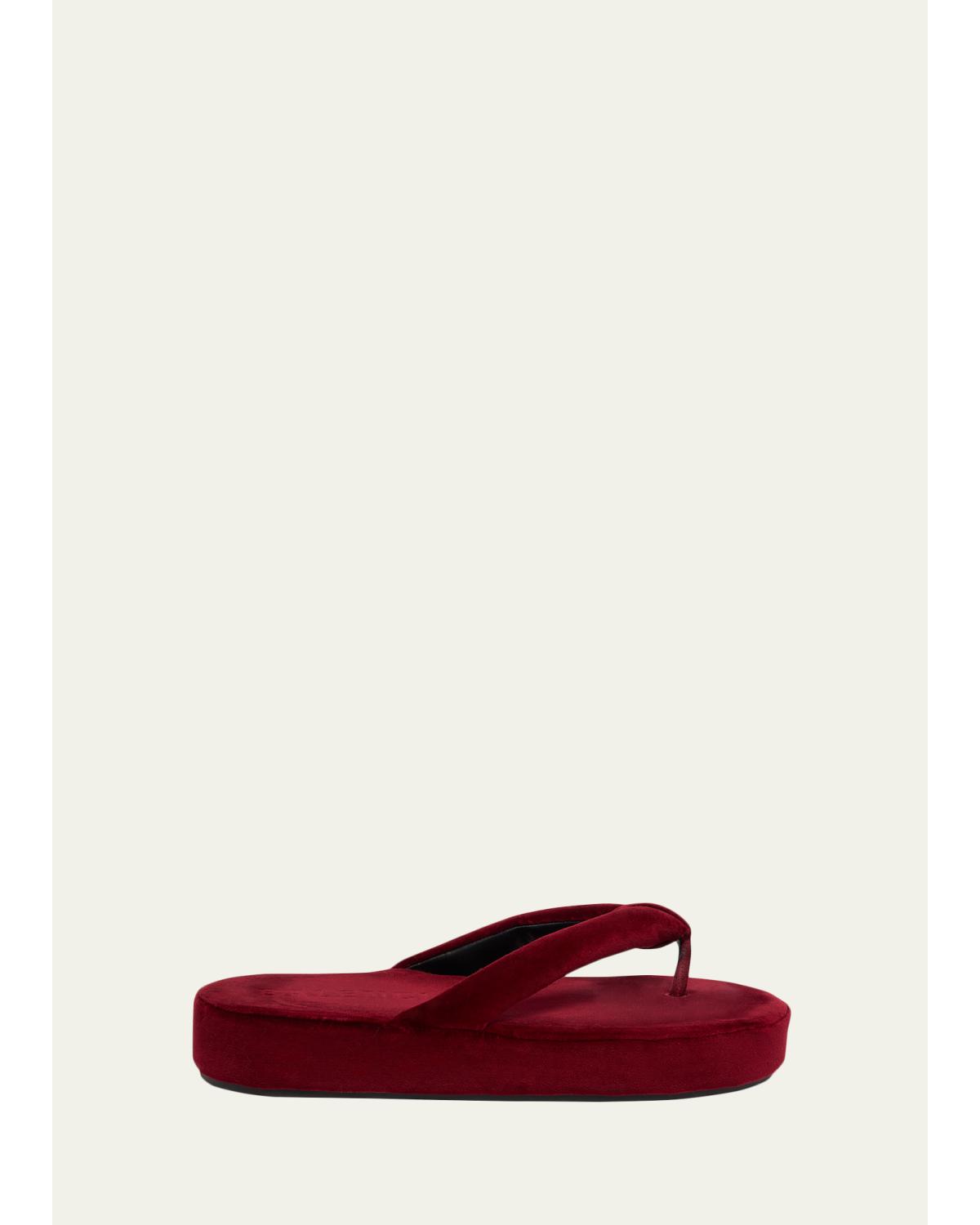 Jet Lag Stretch Velvet Platform Thong Sandals