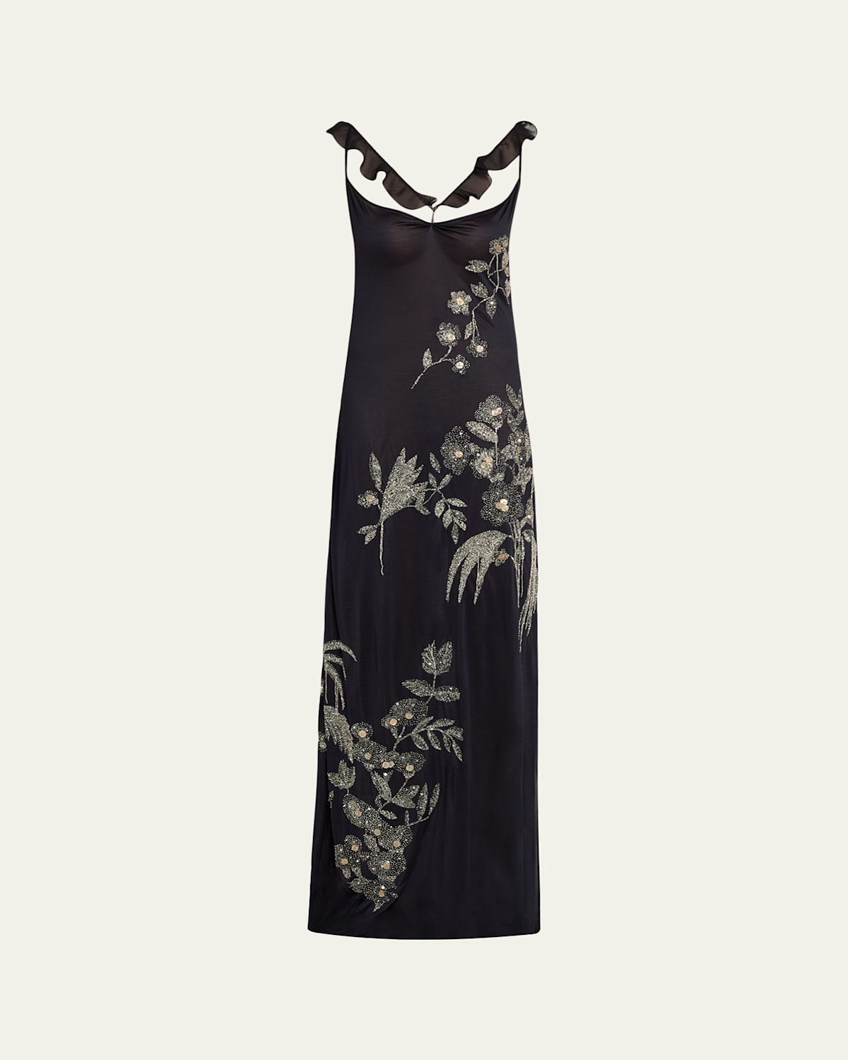 Wiederhoeft Embroidered Floral Silk Jersey Dress With Crystals In Black
