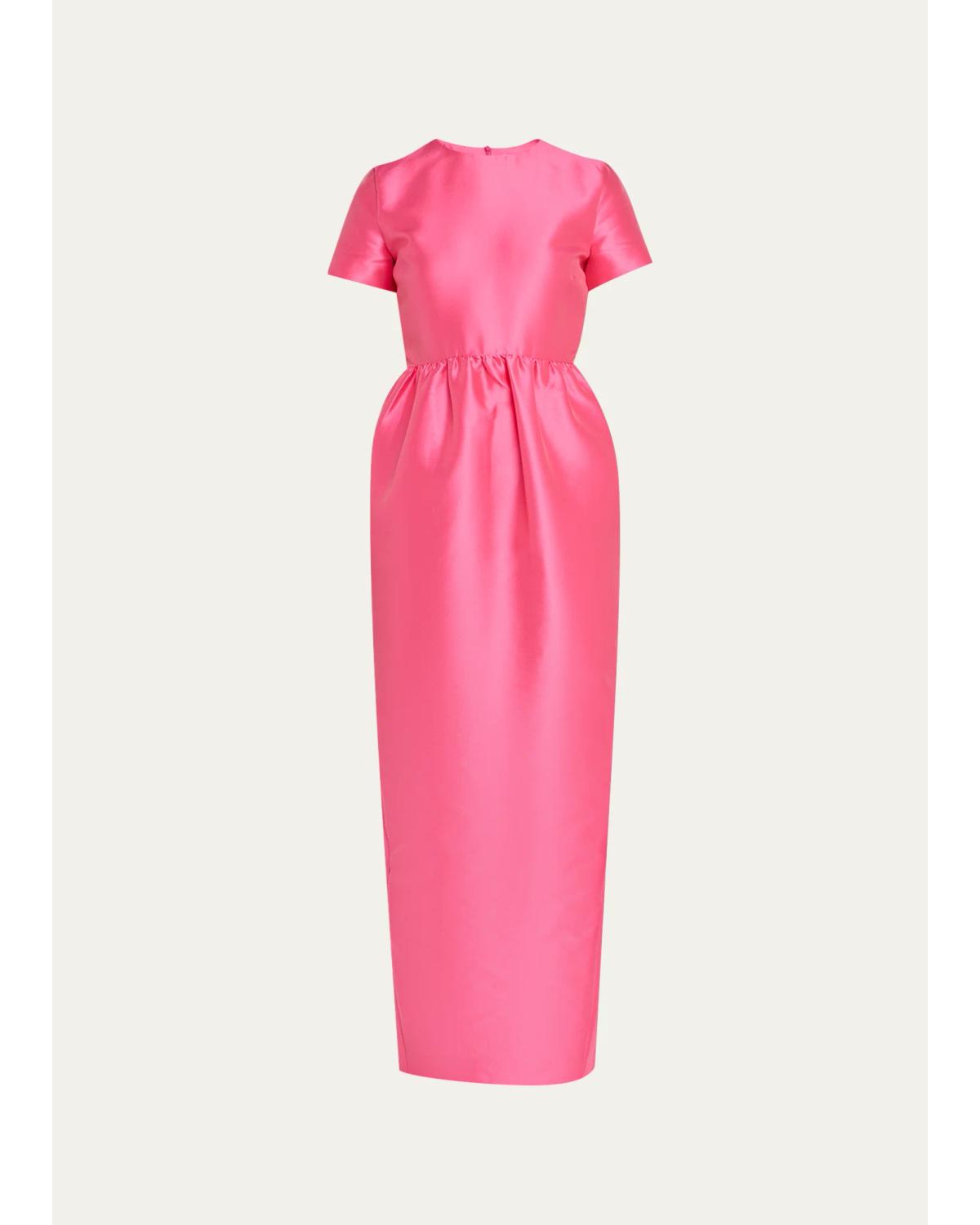 Bernadette Lexi Floral Satin Empire-waist Column Maxi Dress In Fuchsia