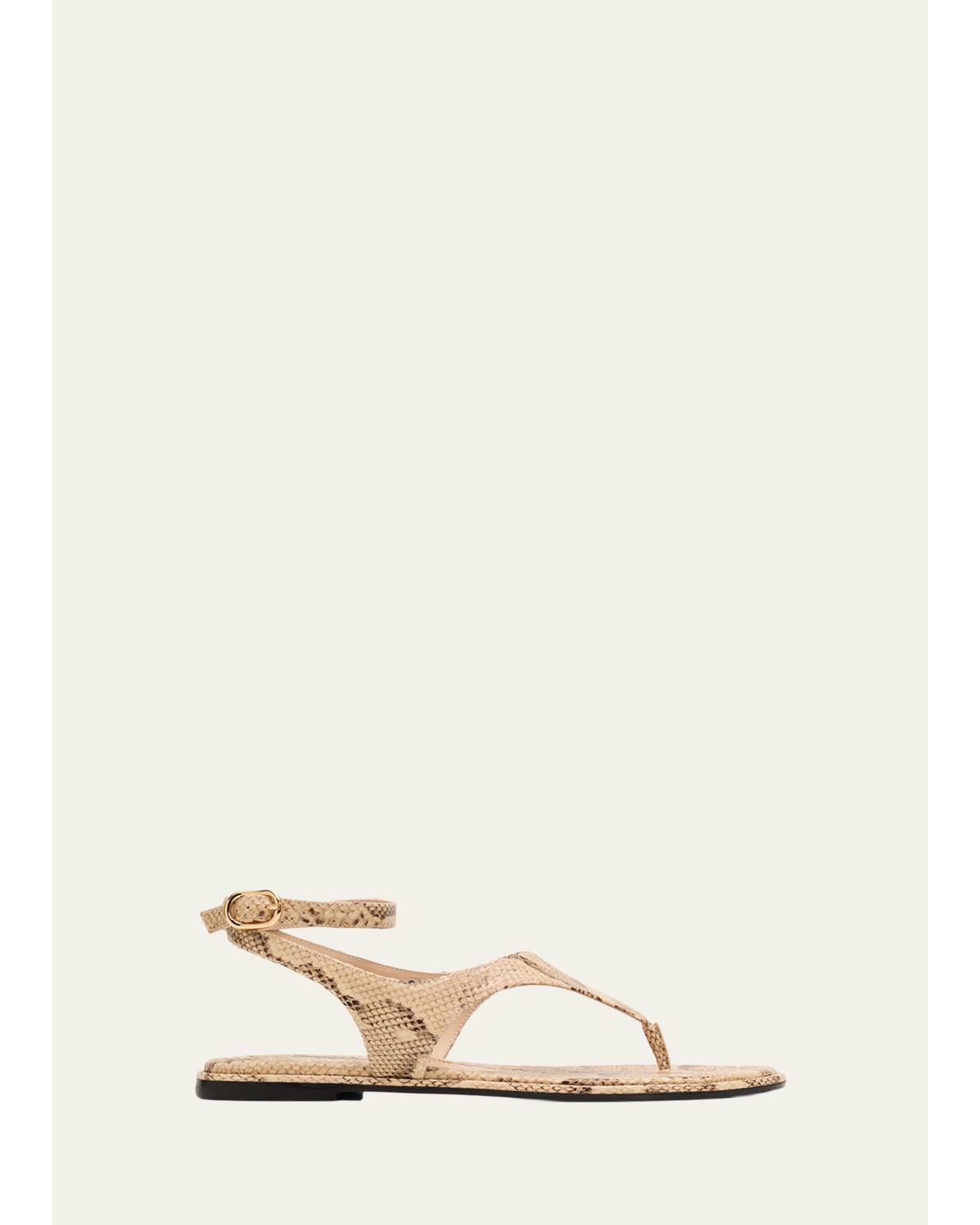 Marley Snake-Embossed Leather Flat Thong Sandals