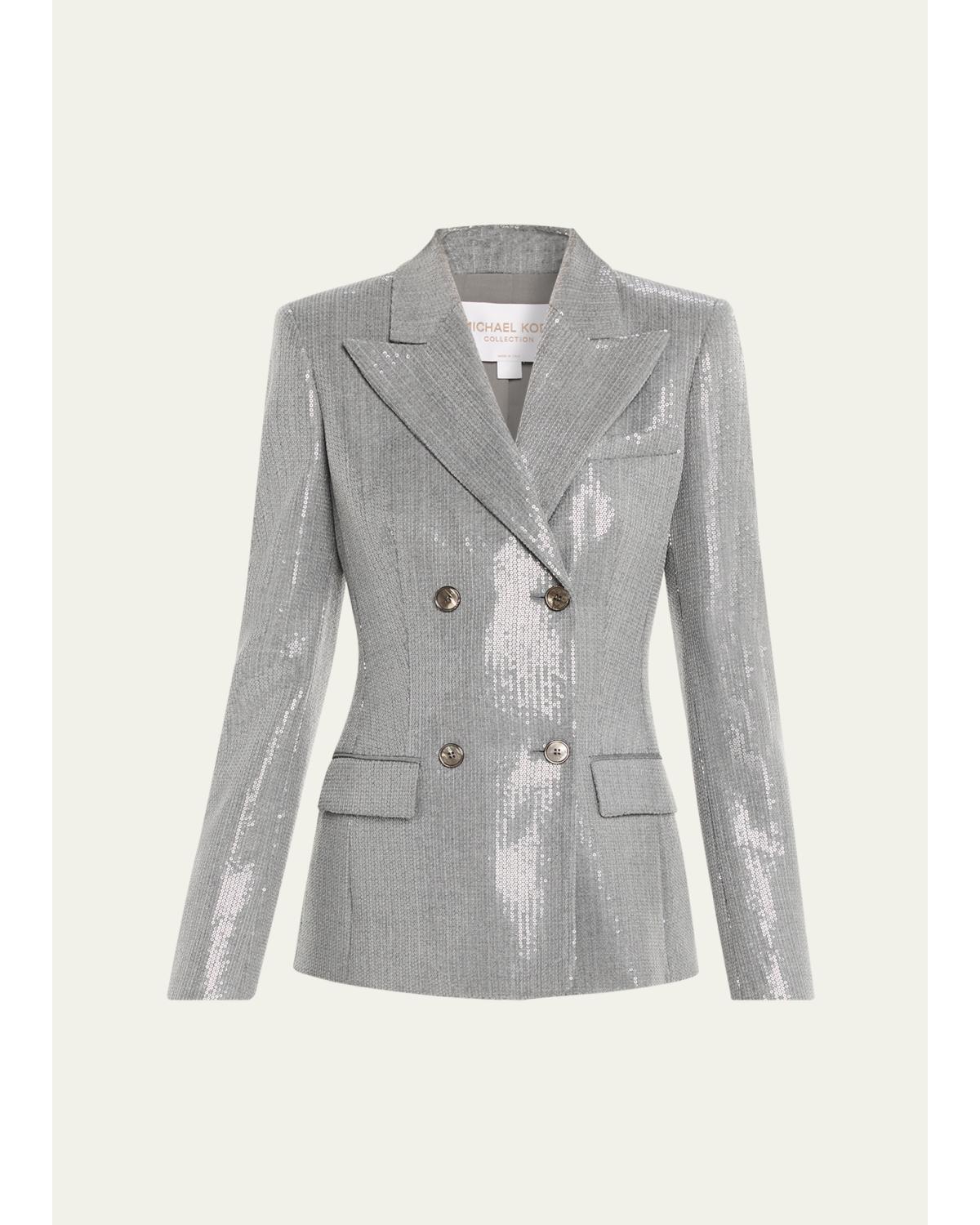 Double-Breasted Pinstripe Sequin Jacket