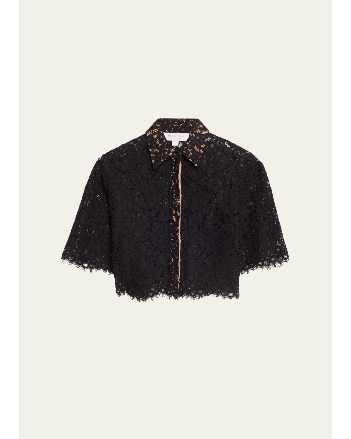 Cropped Scalloped Lace Shirt