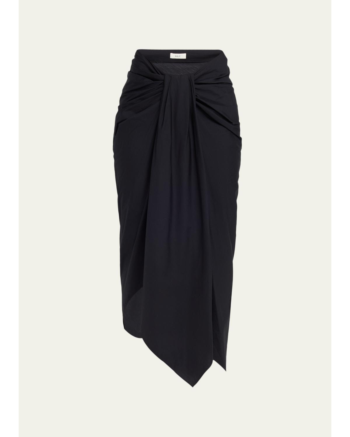 Rhodes Draped Cotton Midi Skirt