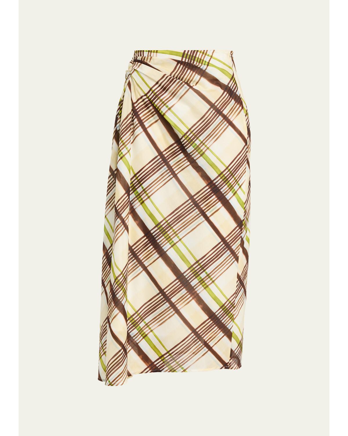 Jean Draped Plaid Midi Skirt