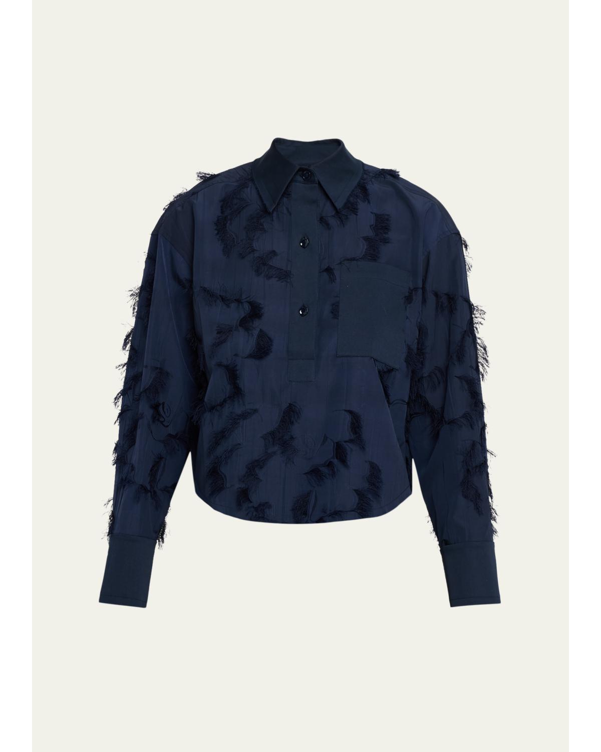 Long Sleeve Fringe Fil Coupe Collared Shirt