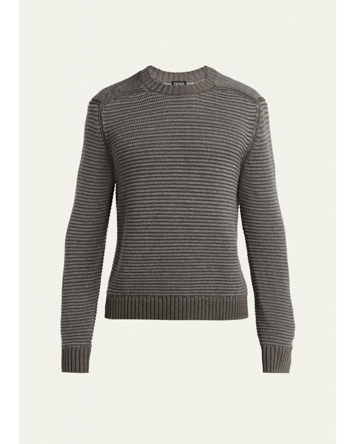 Men'S Silk, Linen And Cashmere Ribbed Crewneck Sweater