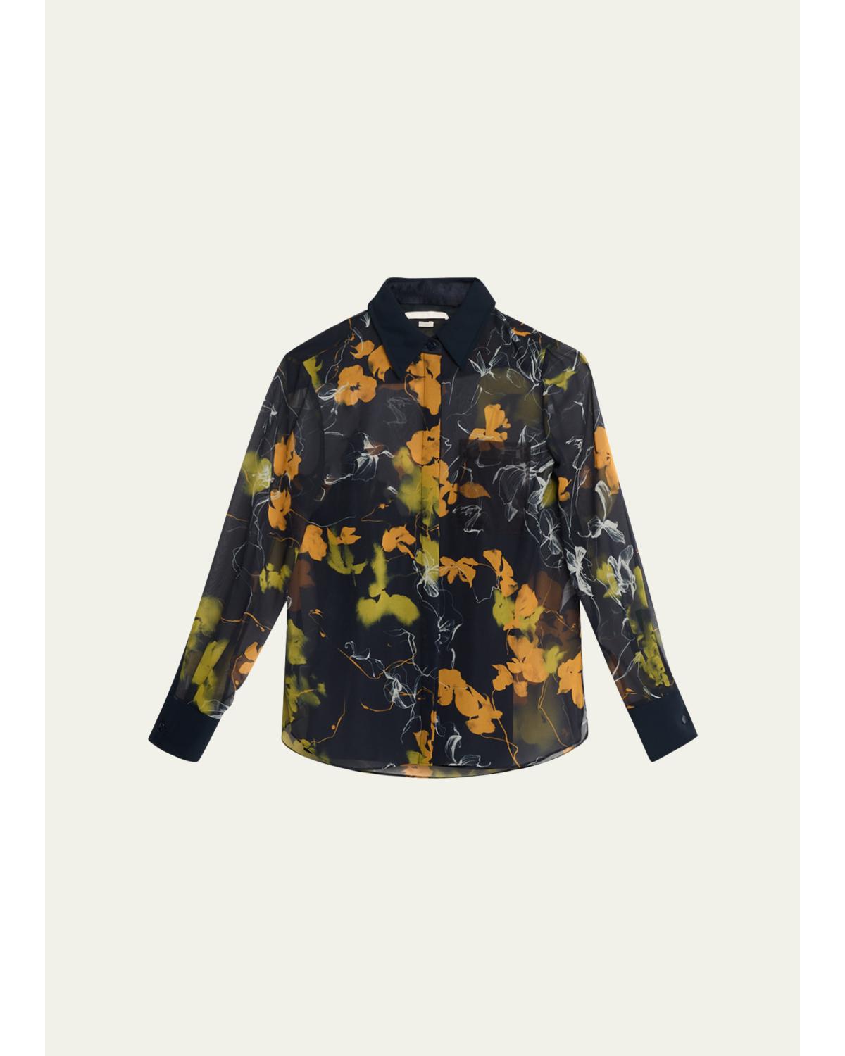 Shadow Floral Crepe De Chine Button-Down Shirt