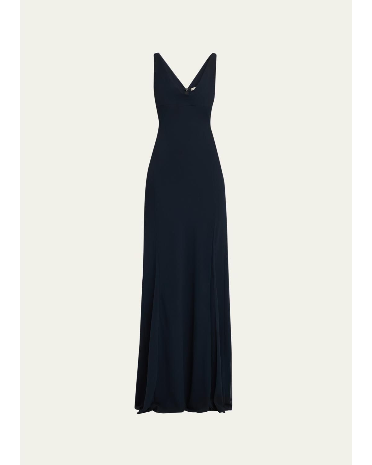 Plunging Cowl-Neck Sleeveless Crepe Gown