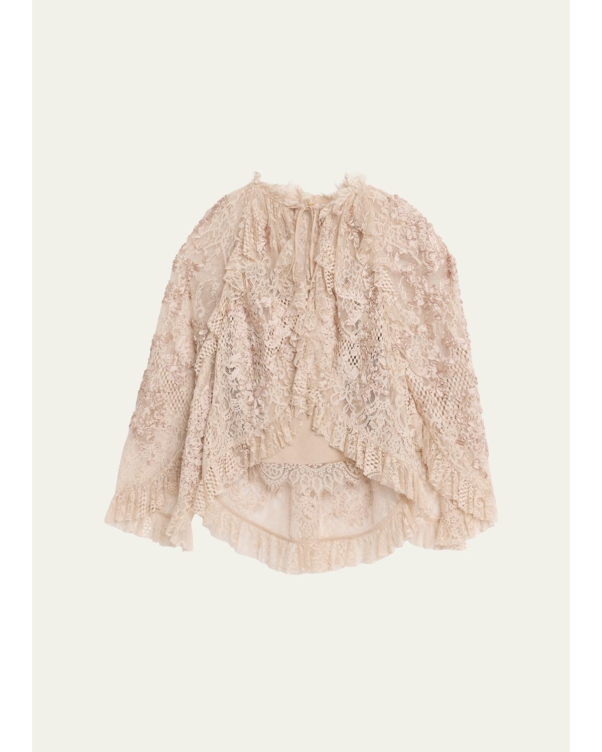 Harmony Ruffle-Trim Lace Blouse