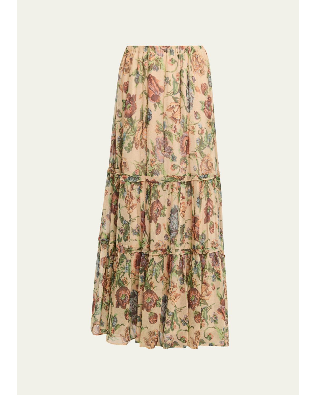 Zane Tiered Floral-Print Maxi Skirt
