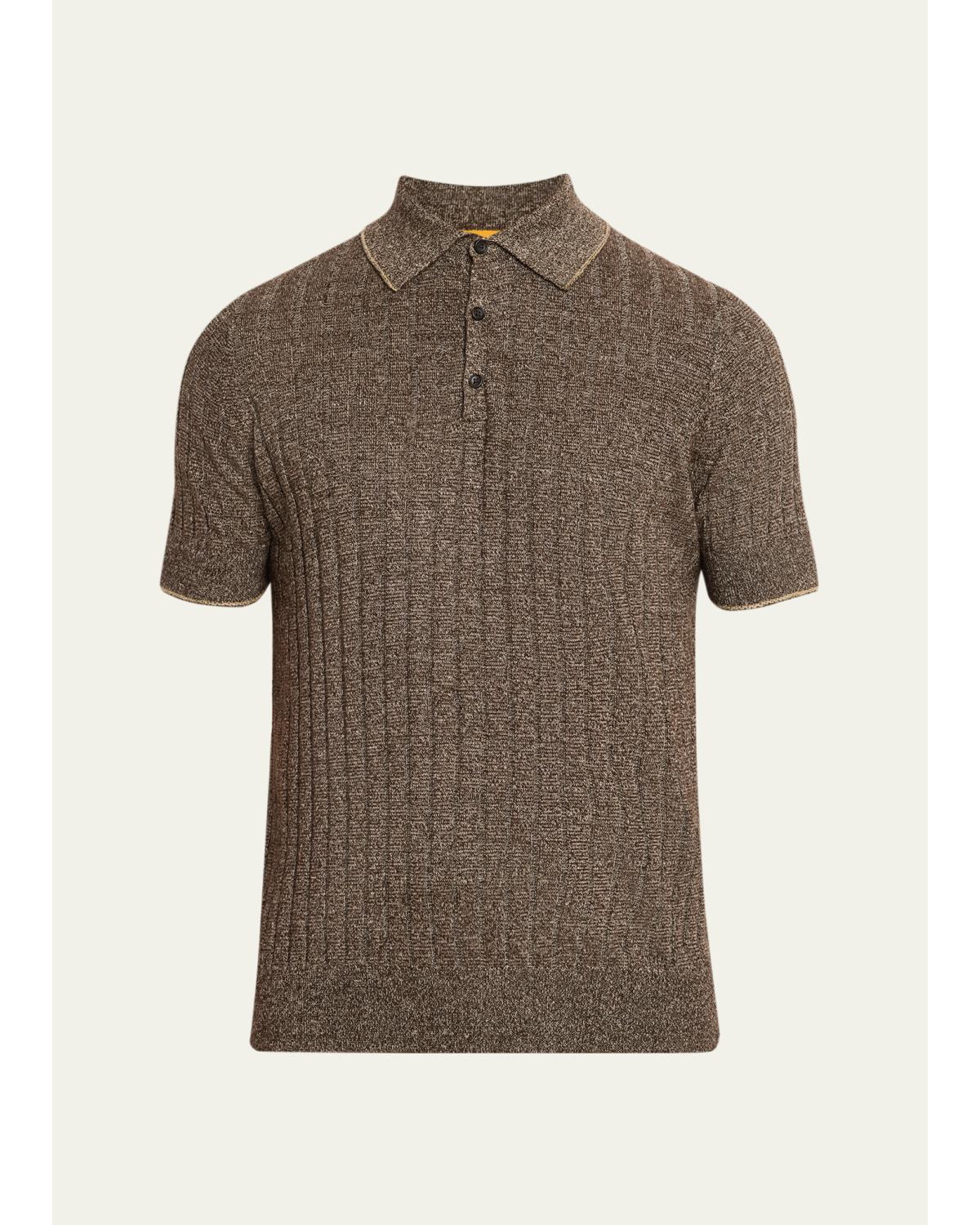 Men'S Rib-Knit Teddy Polo Shirt