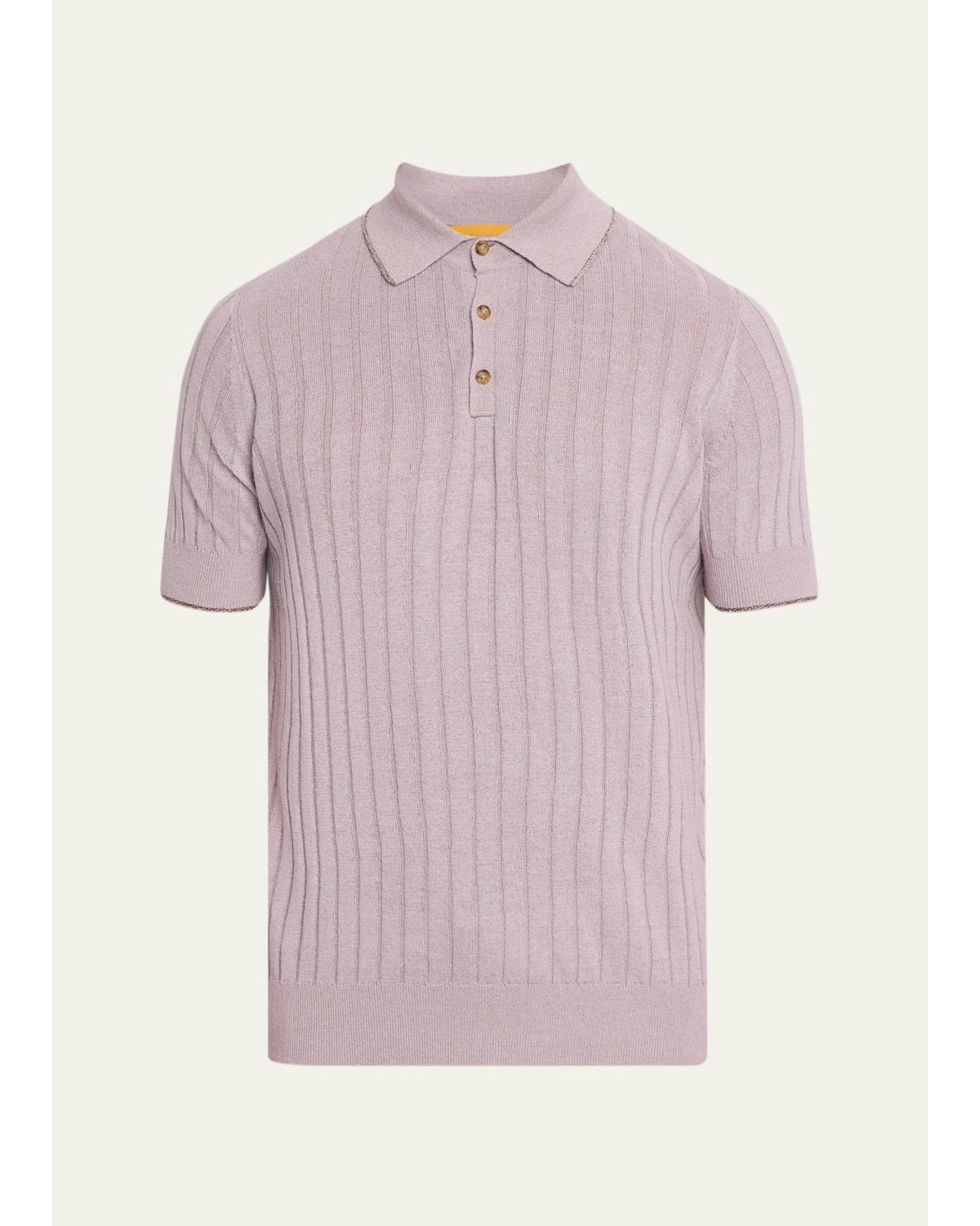 Men'S Rib-Knit Teddy Polo Shirt