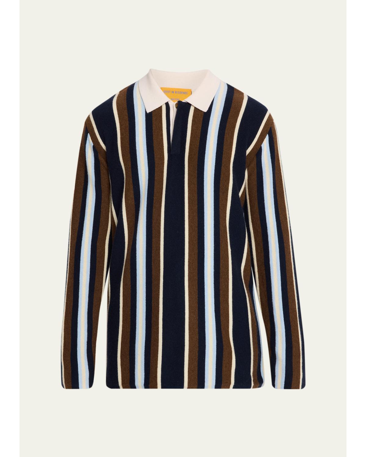Men'S Cashmere Multi Stripe Long-Sleeve Polo Shirt