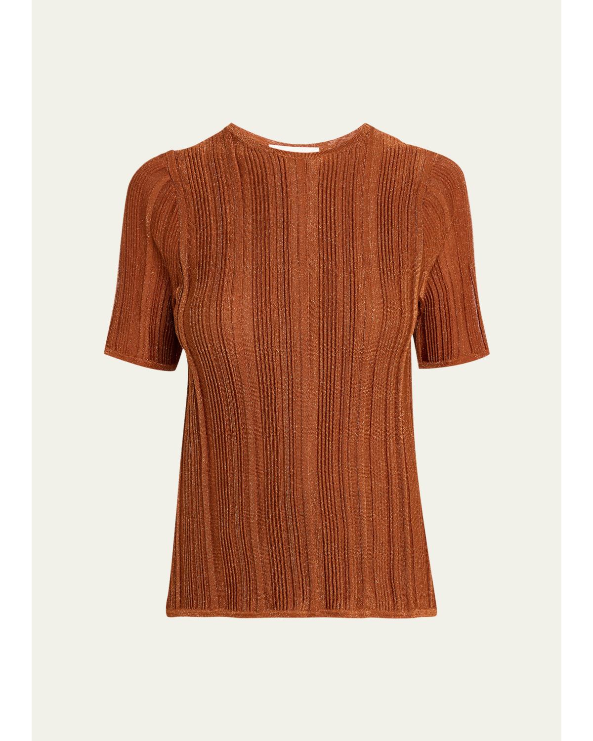 Indra Metallic Rib-Knit Tee