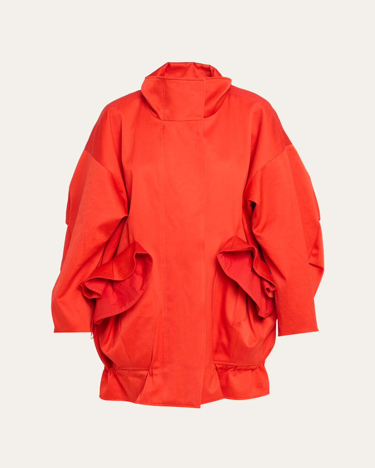 Ashlyn Chandra Ruffled Cocoon Coat In Red