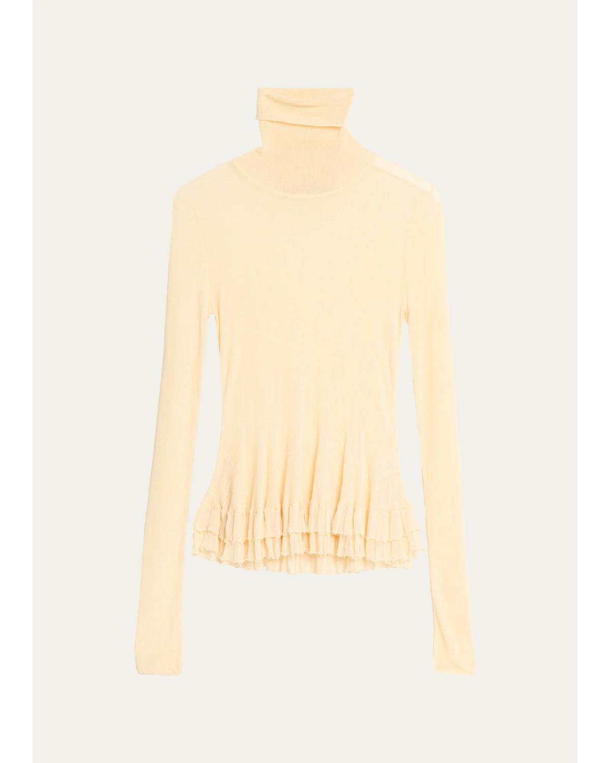 Meritt Turtleneck Sheer Rib Tiered Ruffle Sweater