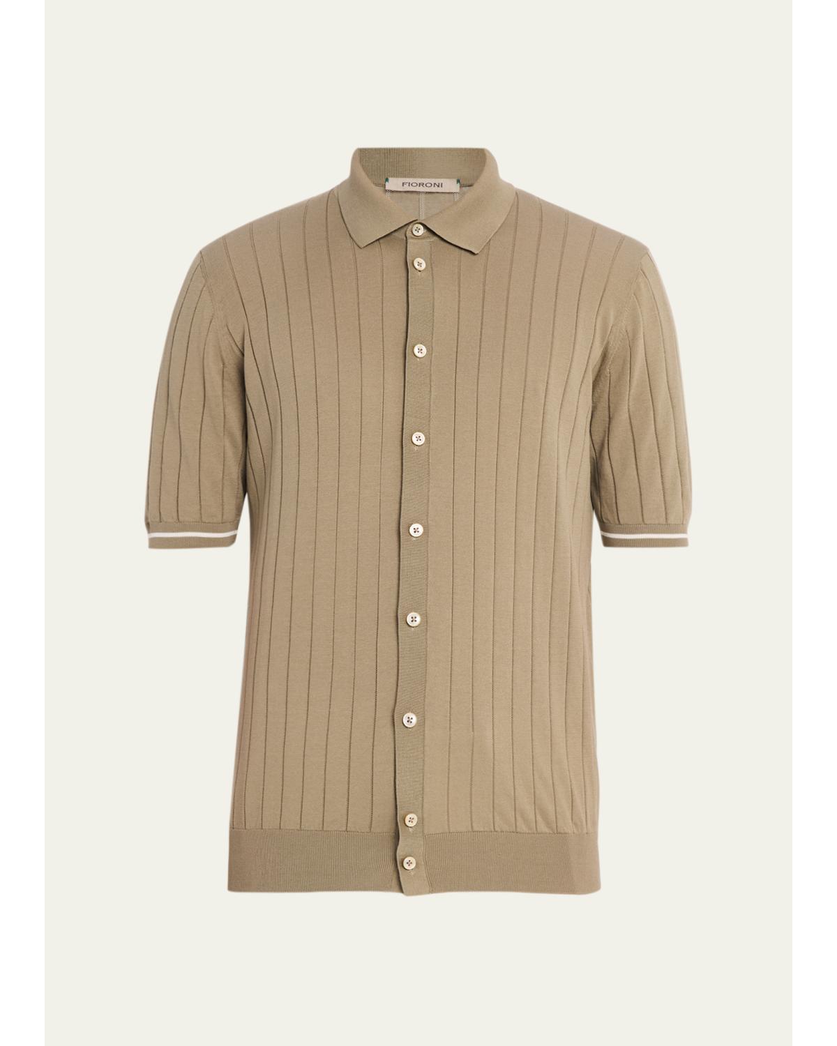Men'S Wide Rib Short-Sleeve Button-Down Shirt