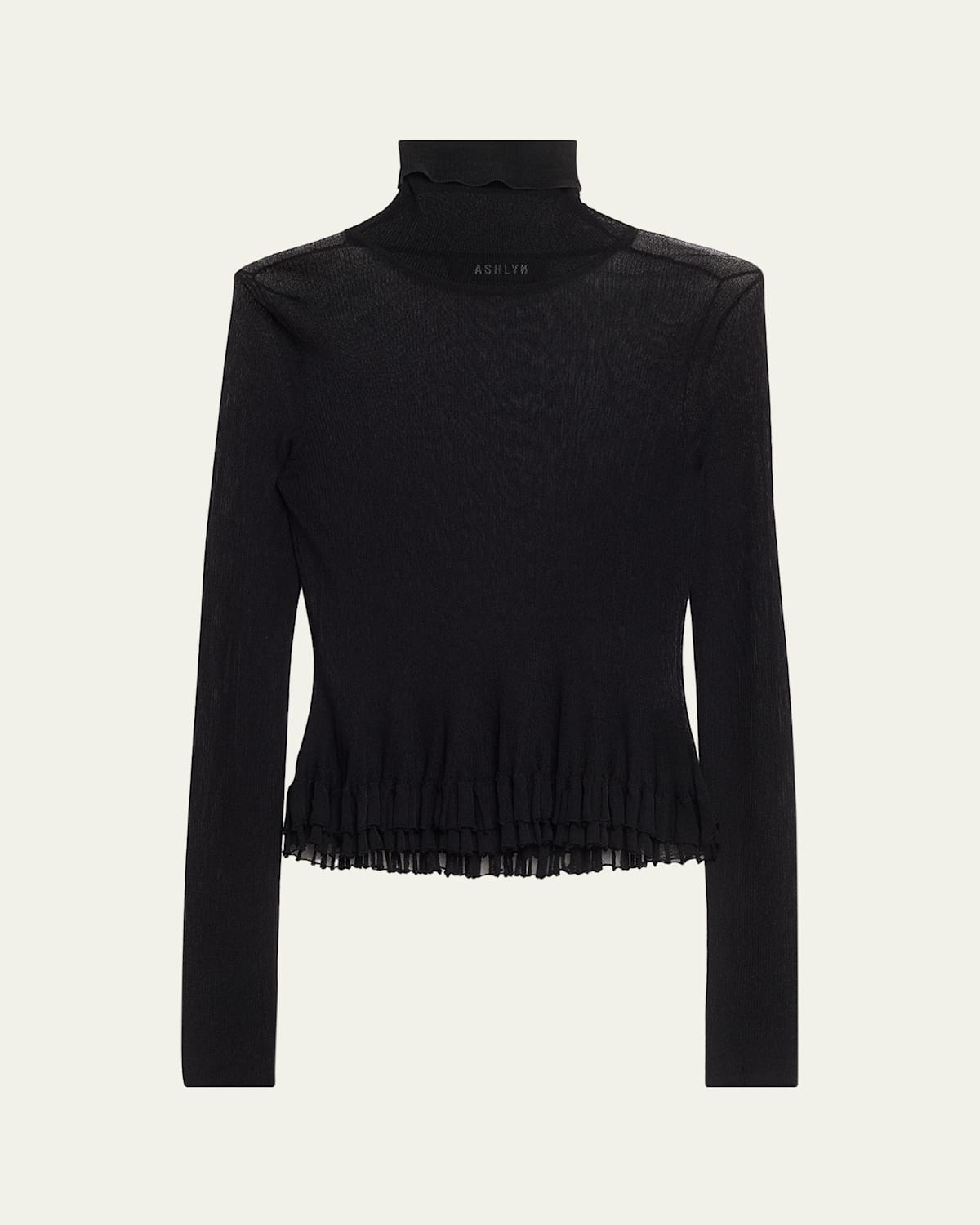 Meritt Ruffle Sheer Rib Turtleneck Sweater
