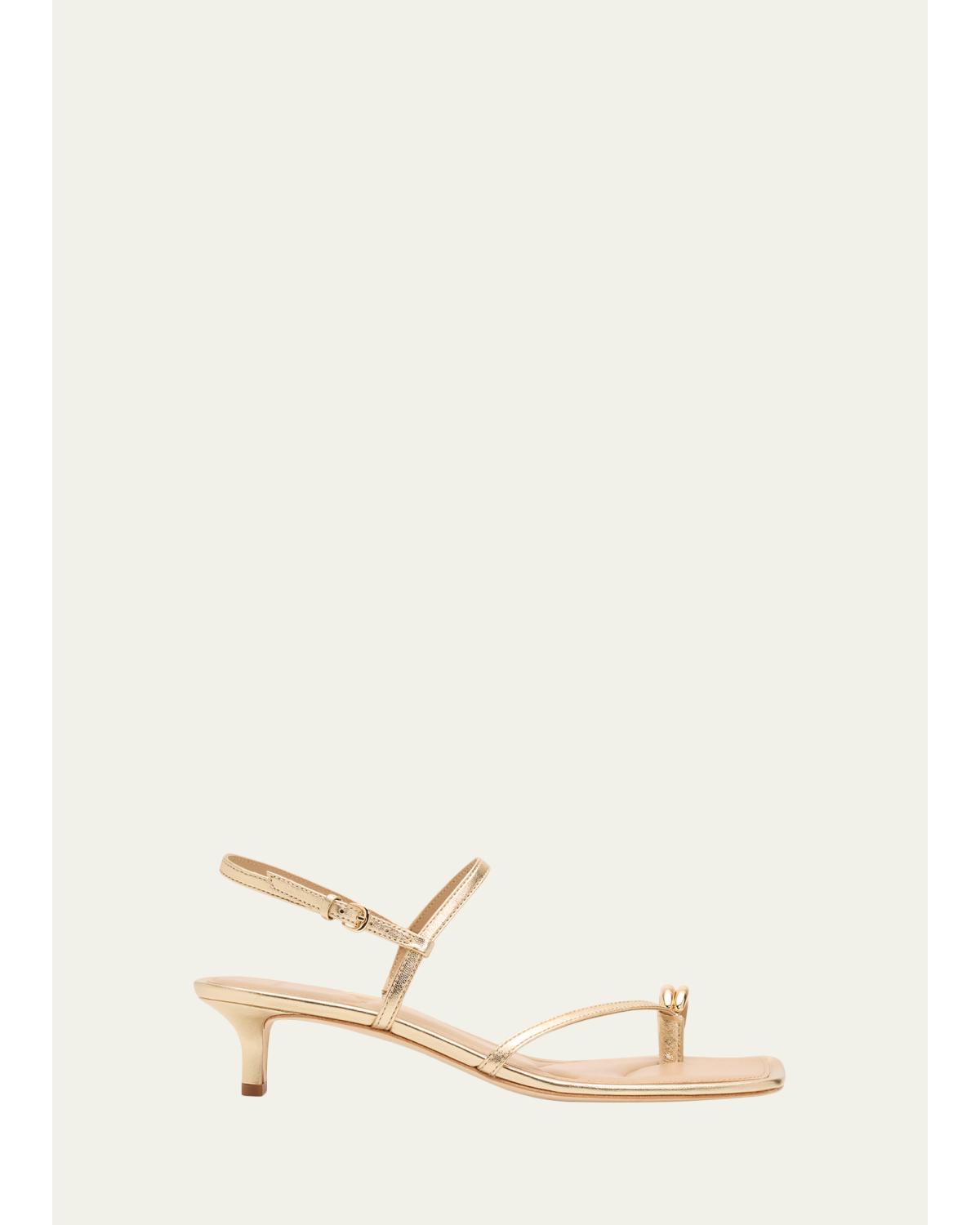 40mm Polli Metallic Leather Kitten-Heel Sandals