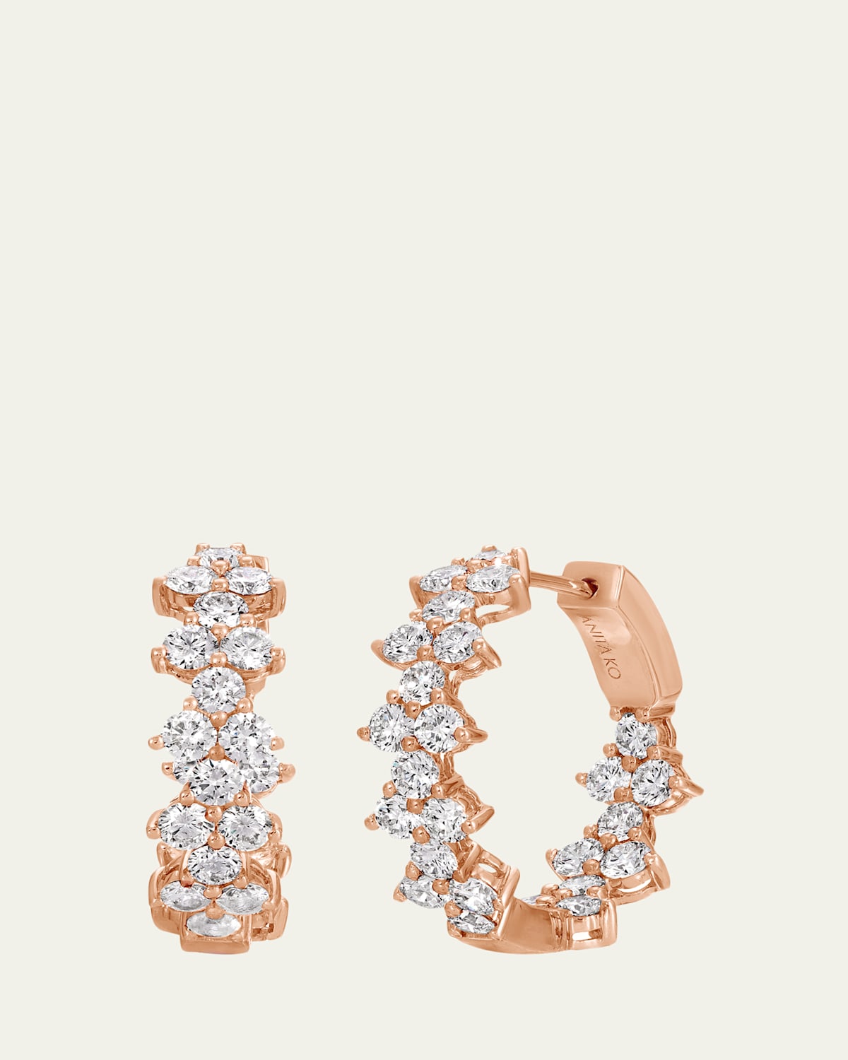 18K Rose Gold Triangle Diamond Eternity Hoop Earrings