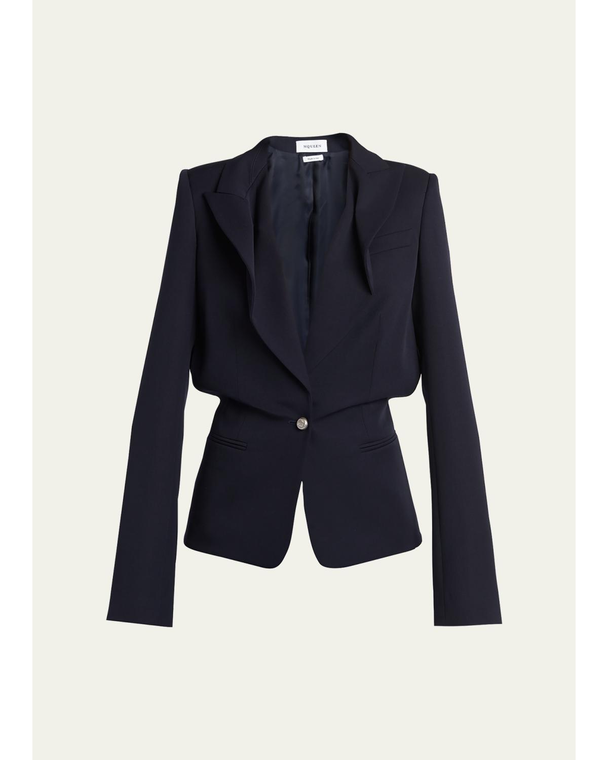 Certified Wool Folded Lapel Single-Breasted Jacket