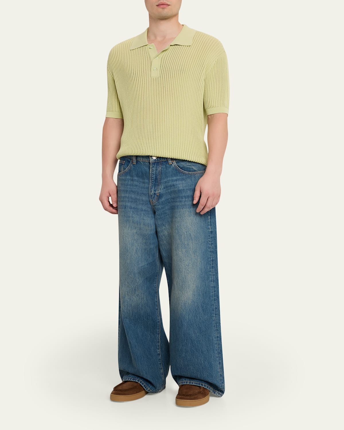 Men'S Medium Blue Wide-Leg Denim Jeans