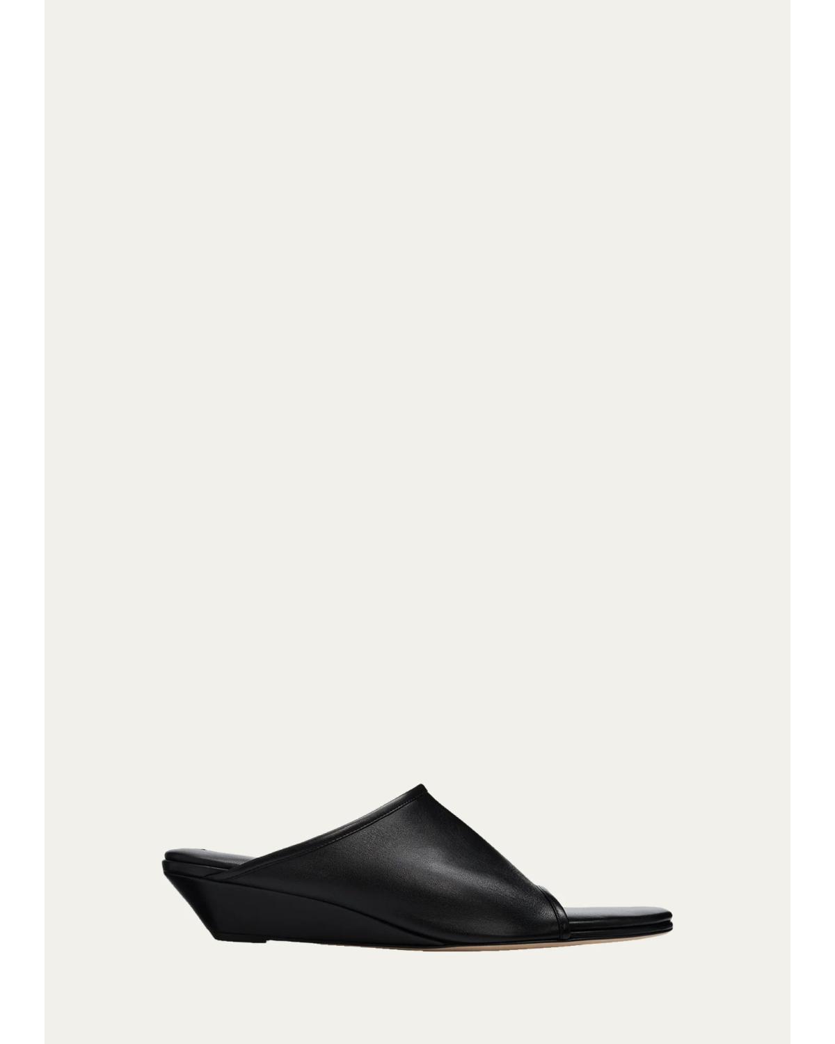 Christen 75mm Stretch Leather Wedge Mules In Black