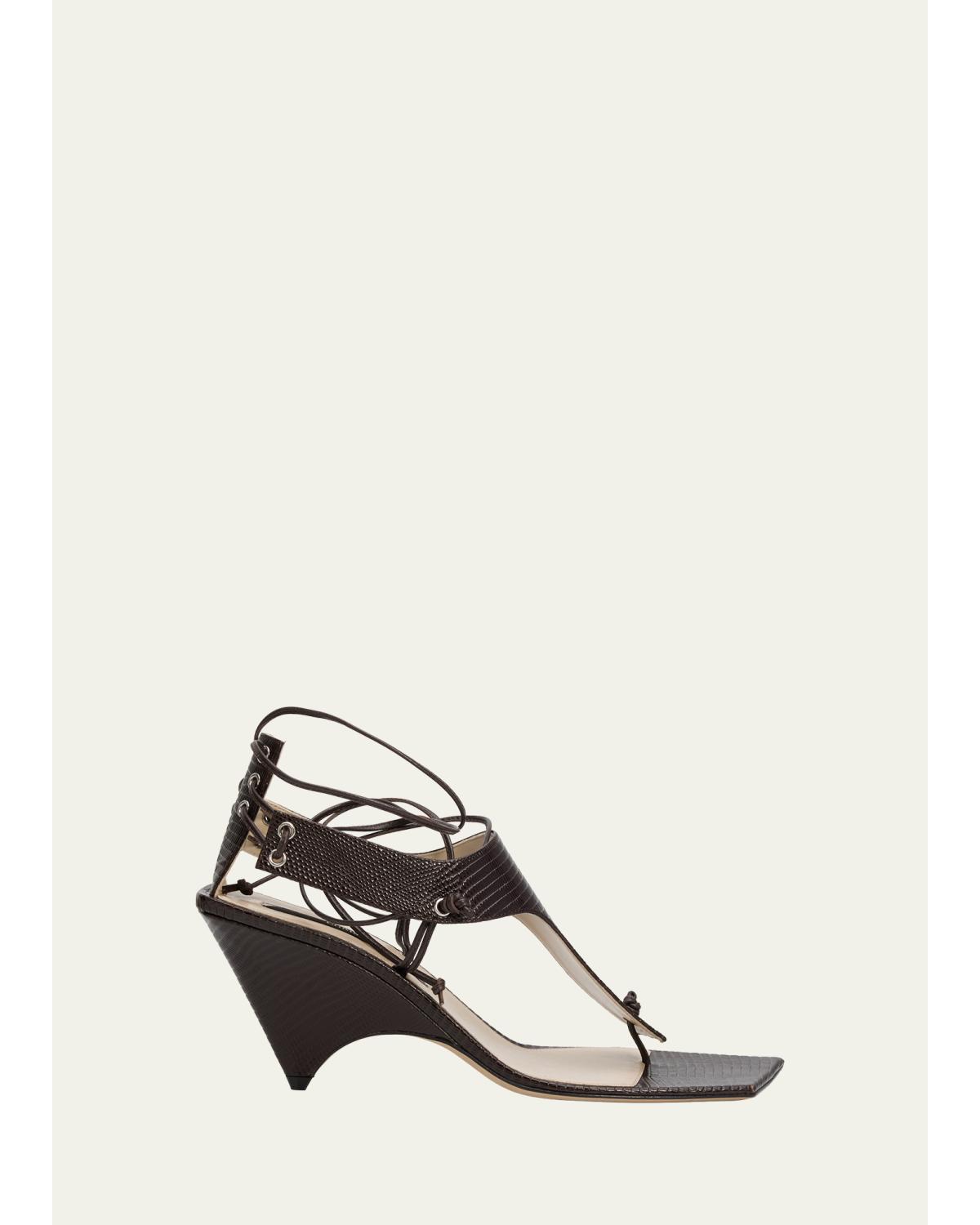 75Mm Edge Lizard-Embossed Leather Ankle-Tie Sandals