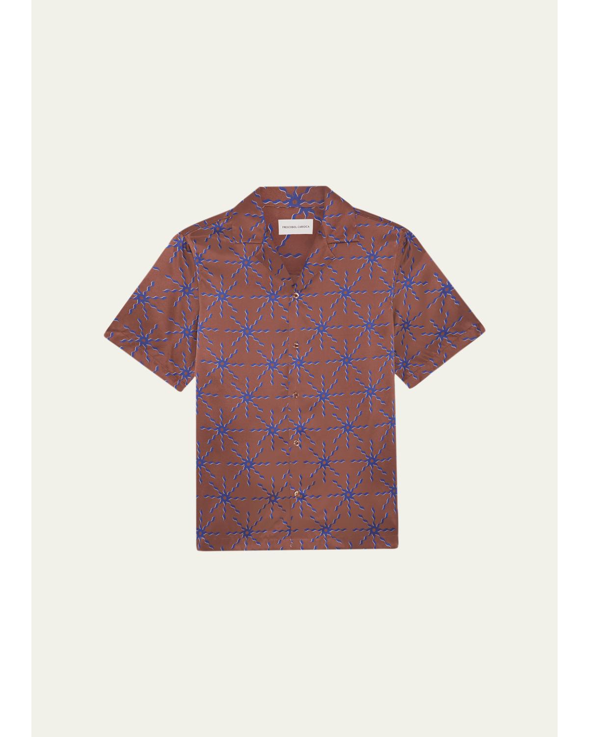 Men'S Silk Sol-Printed Short-Sleeve Camp Shirt