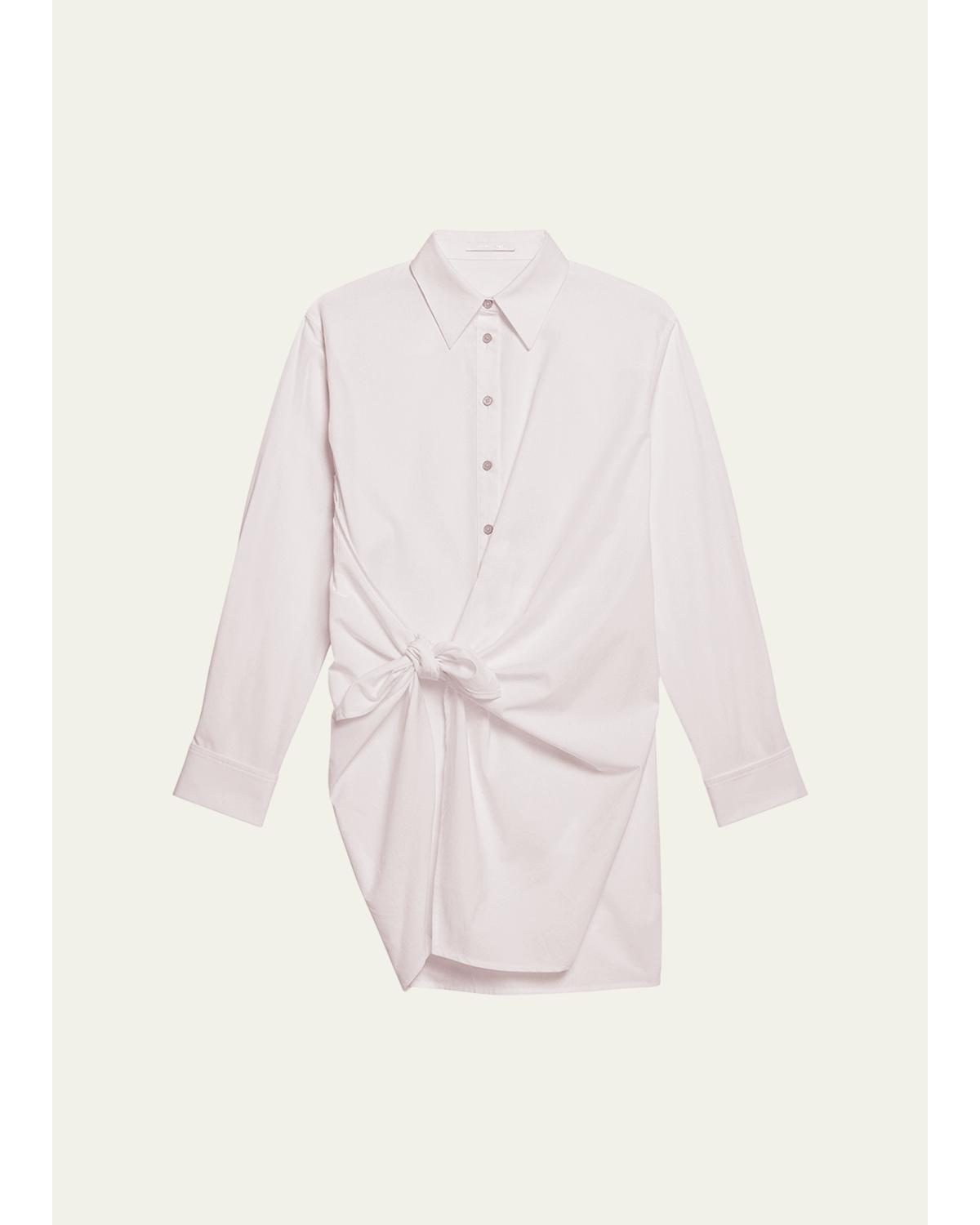 Poplin Gathered Knot Shirt Dress