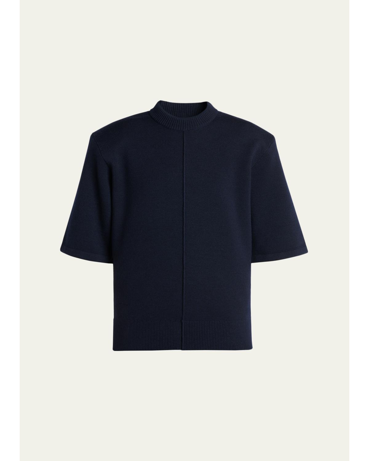 Tailored Wool Knit Short-Sleeve Sweater
