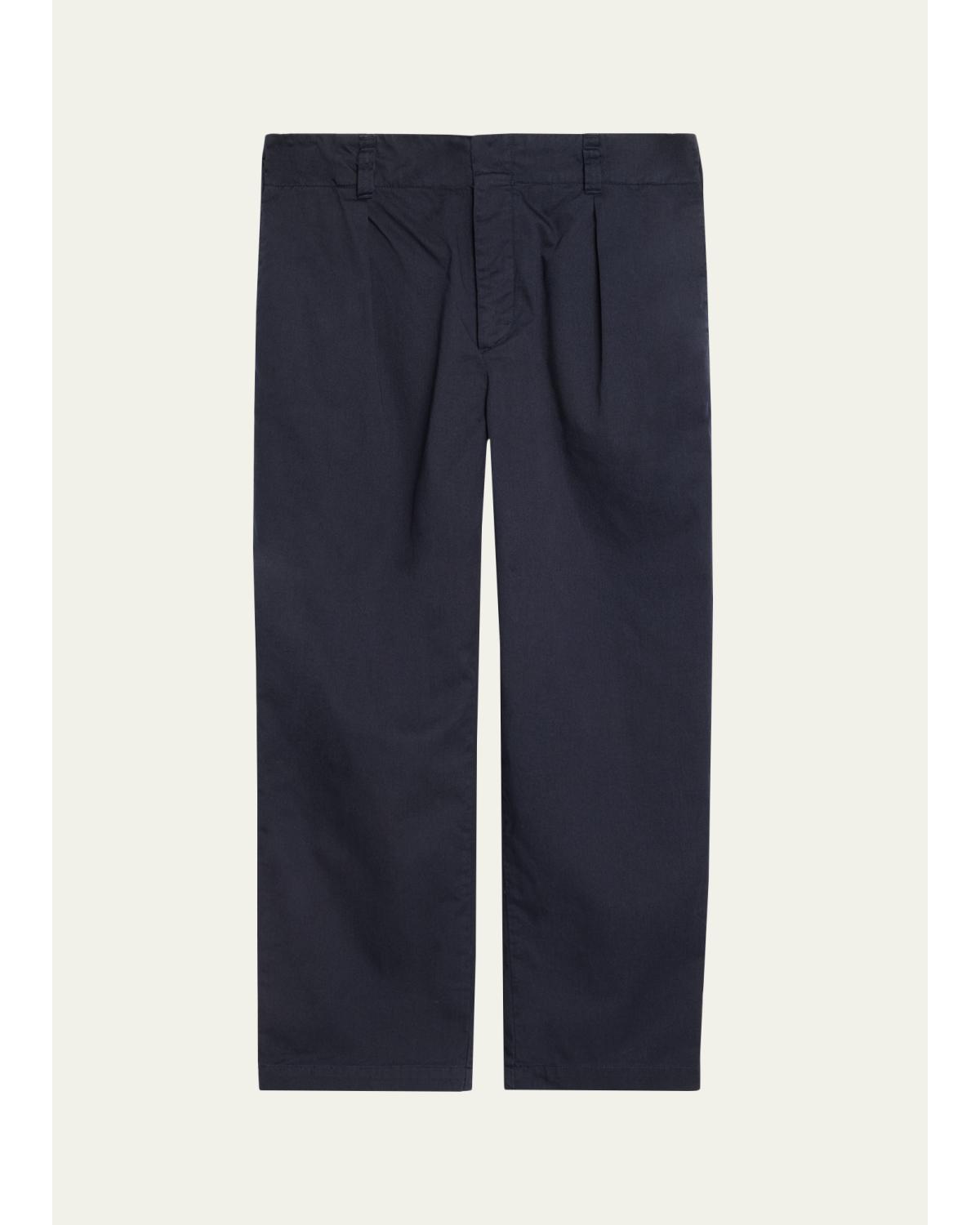 Men'S Cotton Twill Wide-Leg Pleated Trousers