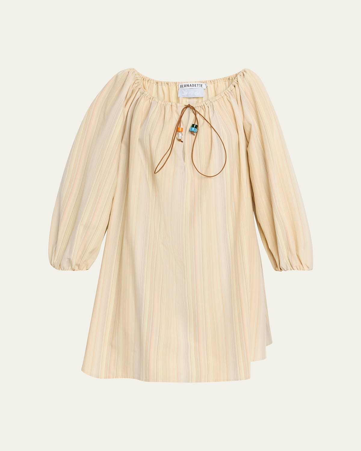 Bernadette Tie-neck Striped Cotton Long-sleeve Mini Dress In Multi