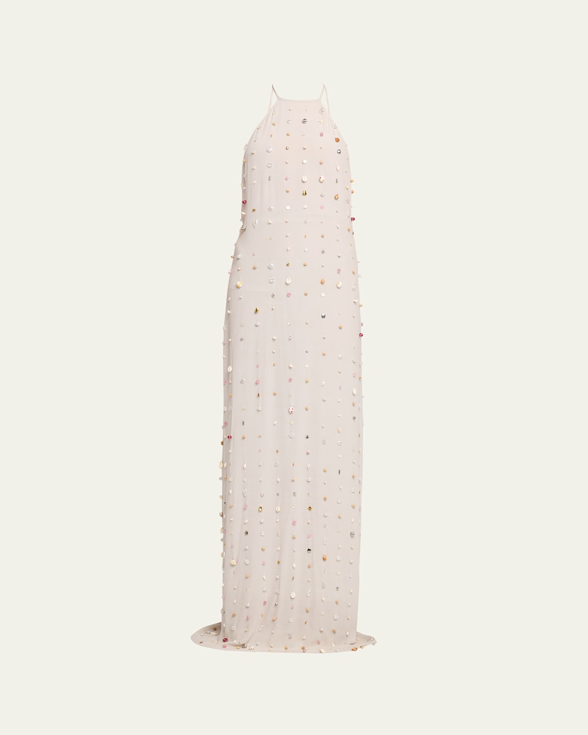 Bernadette Embellished Crinkled Viscose Halter Maxi Dress In White