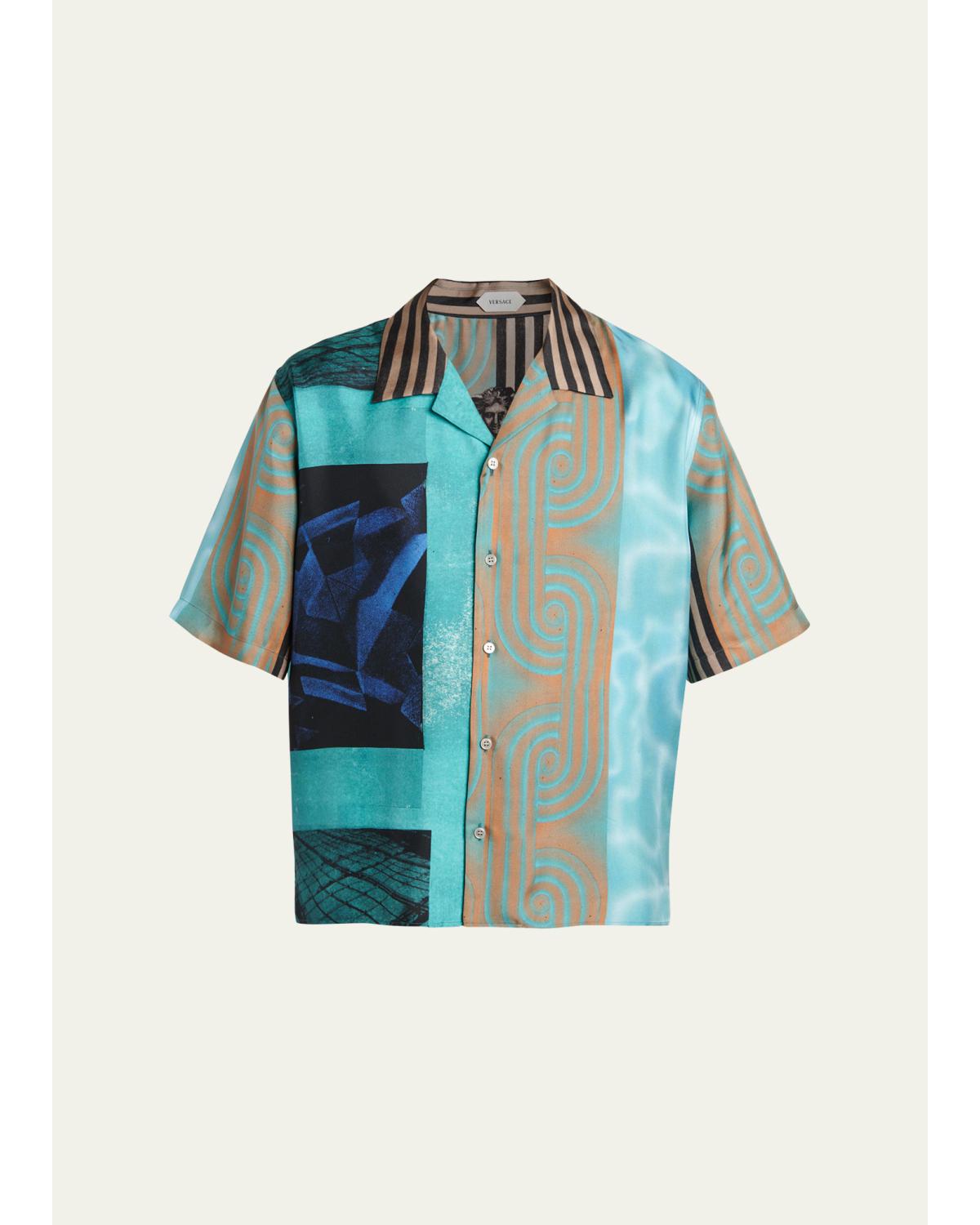 Men'S Silk Multi-Abstract Medusa Camp Shirt