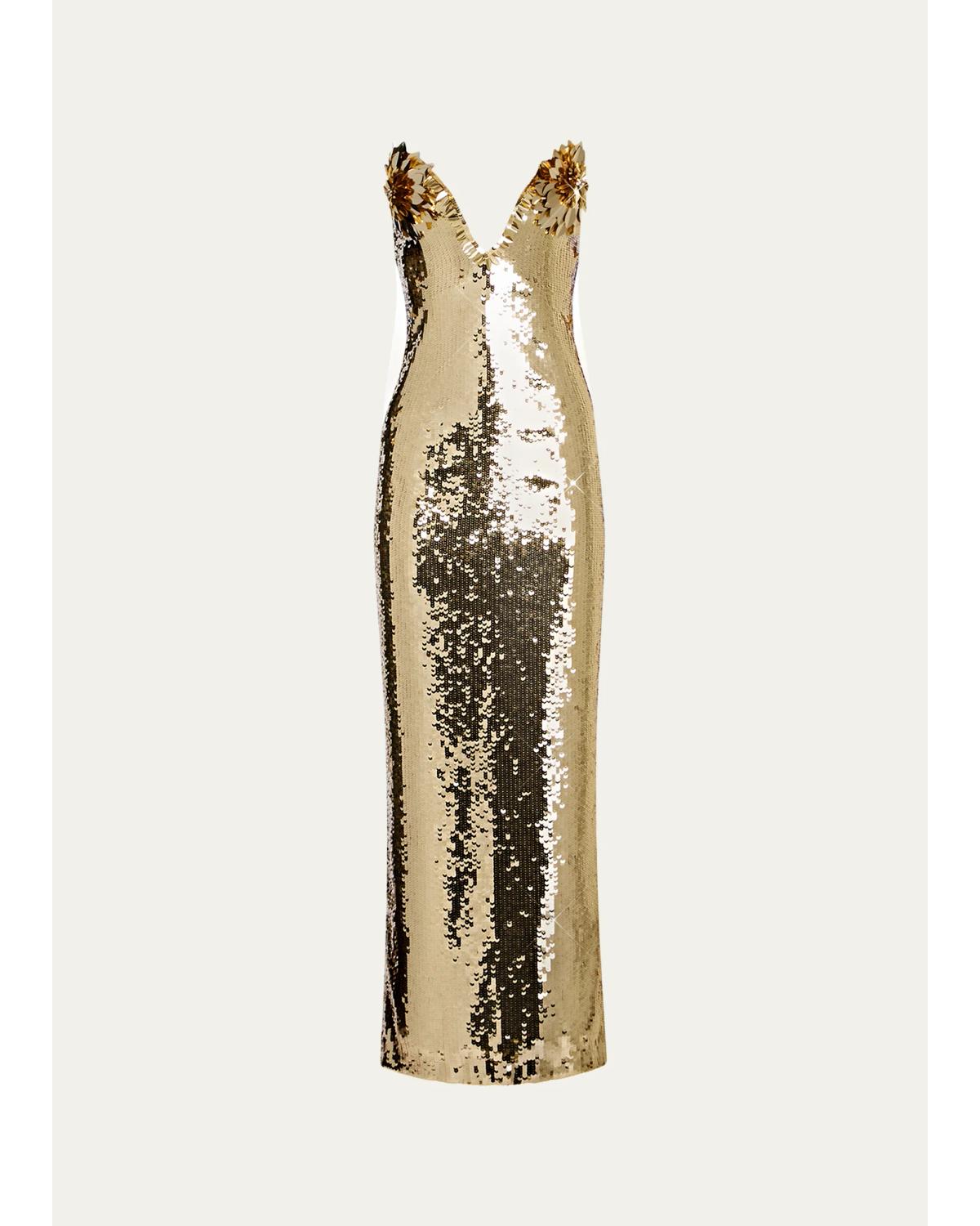 Retroféte Amulet Sequined Midi Dress In Gold