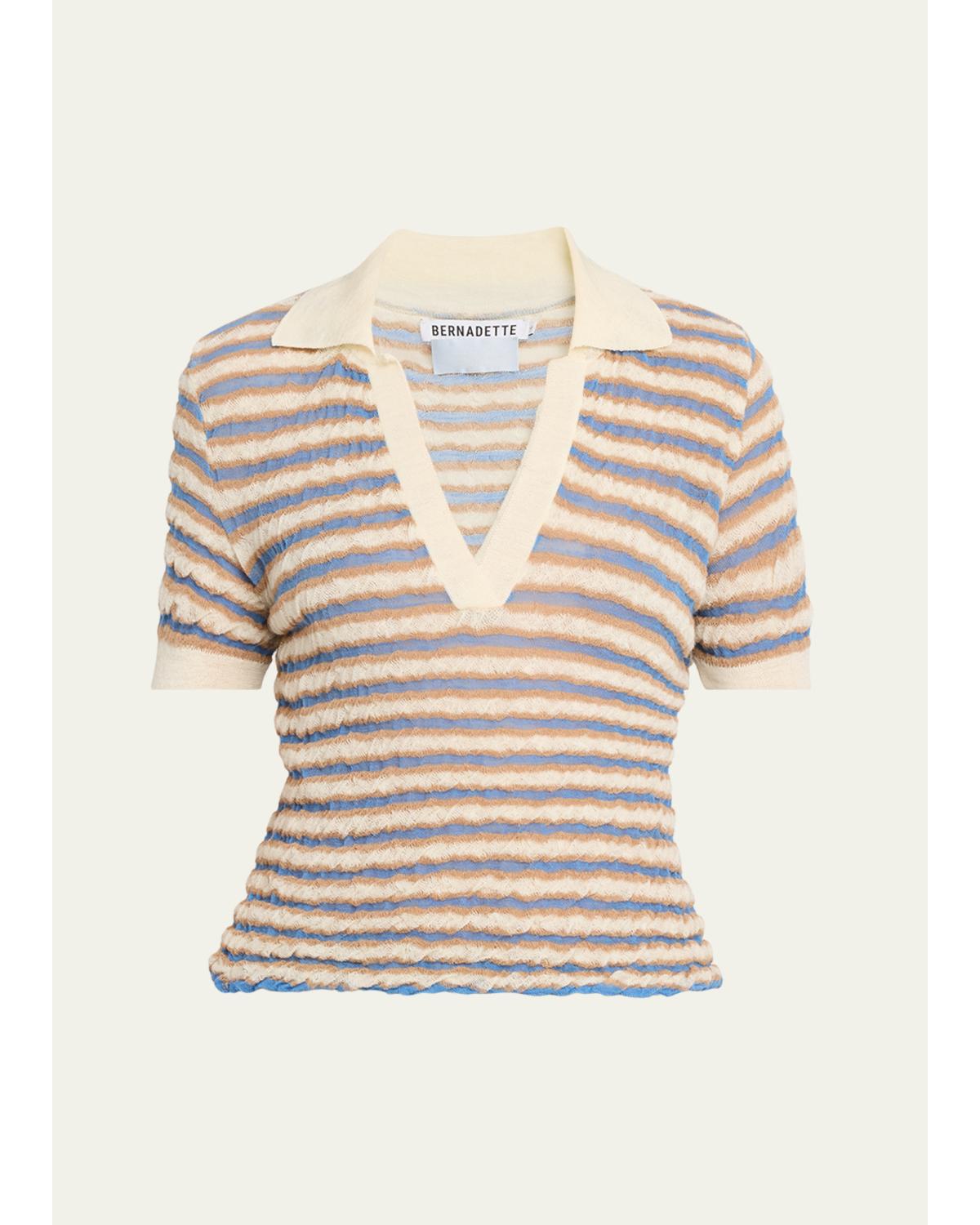 Ophelia Striped Crinkle Polo