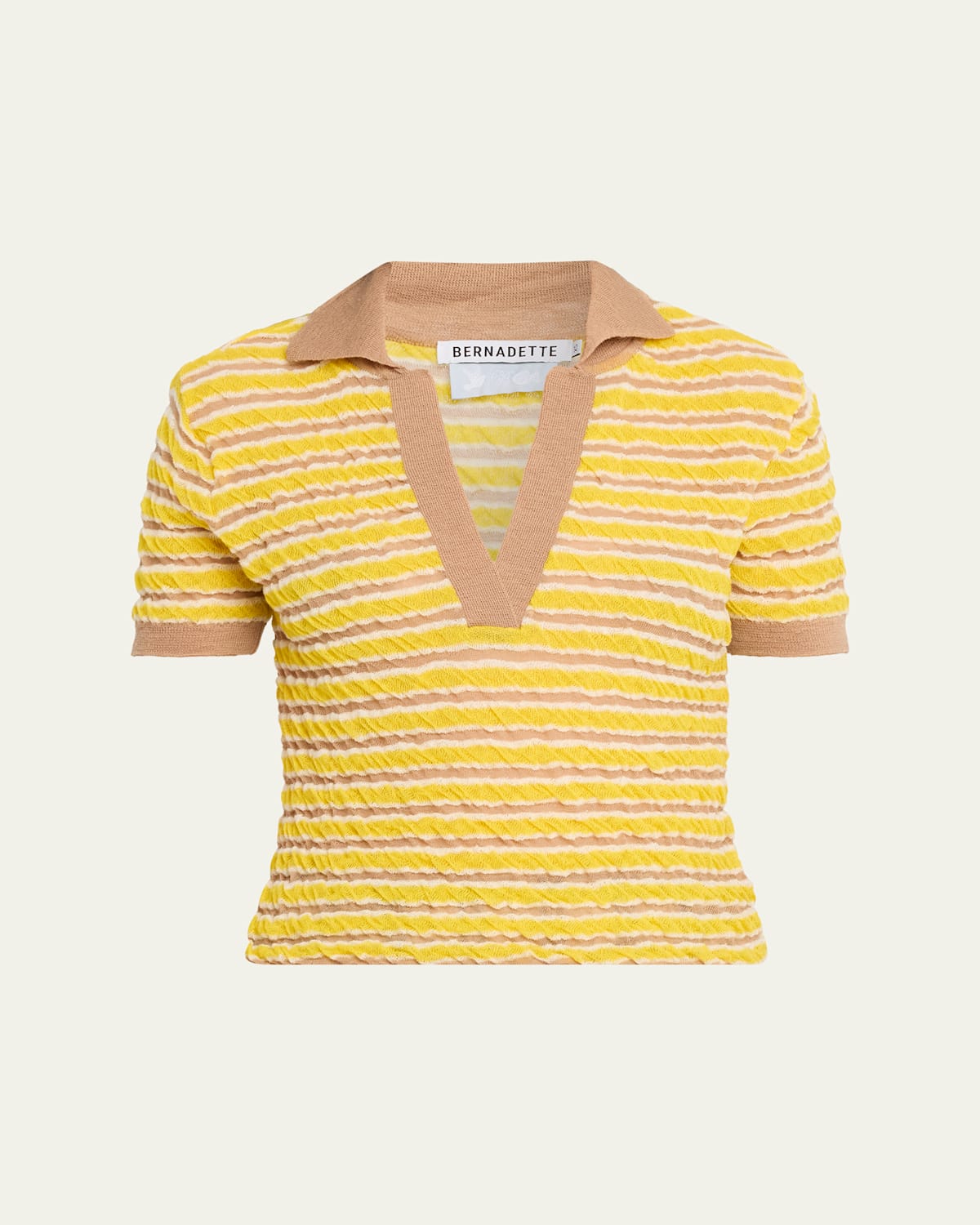 Bernadette Ophelia Striped Crinkle Wool Polo Shirt In Multi