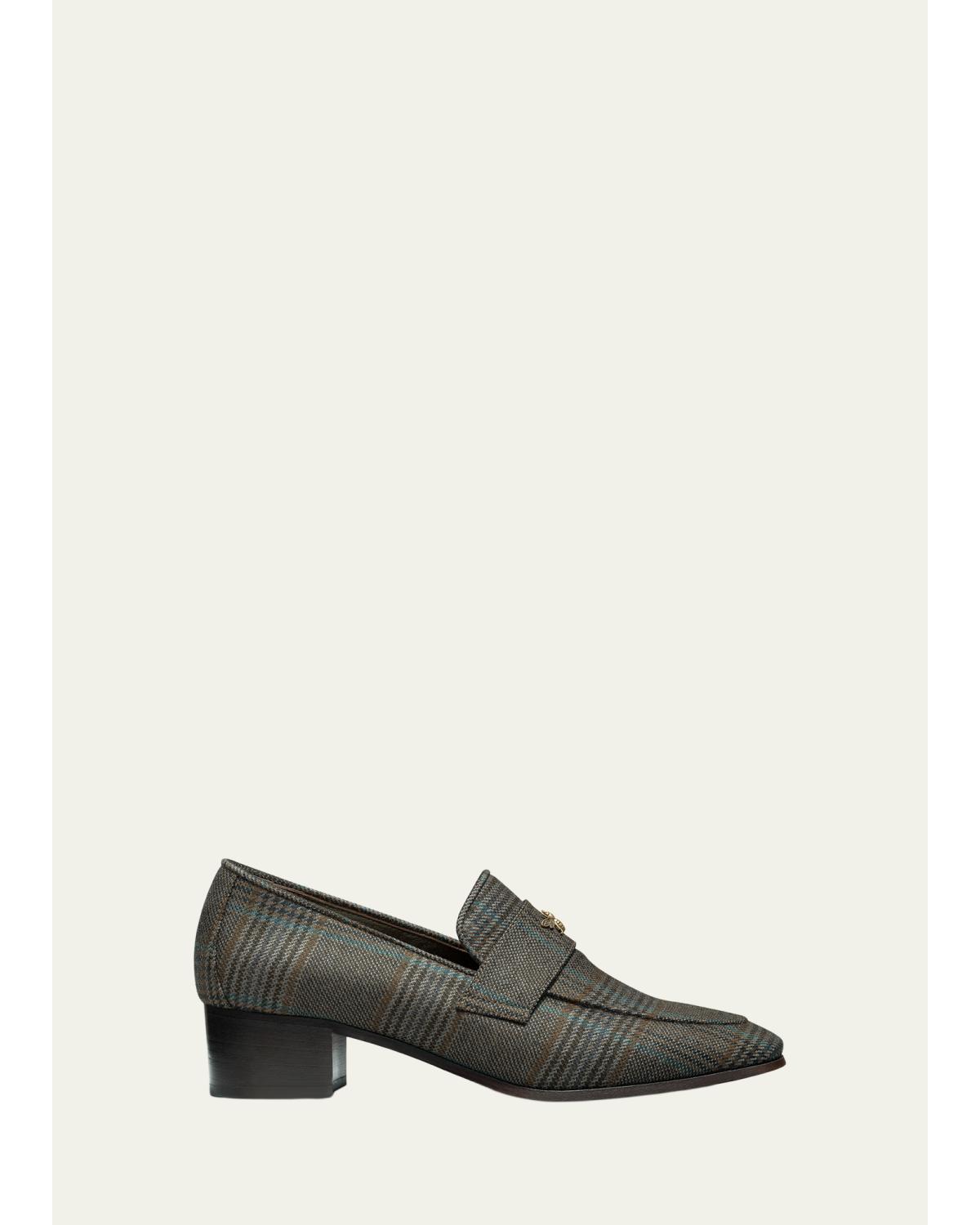Plaid Wool Block-Heel Loafers