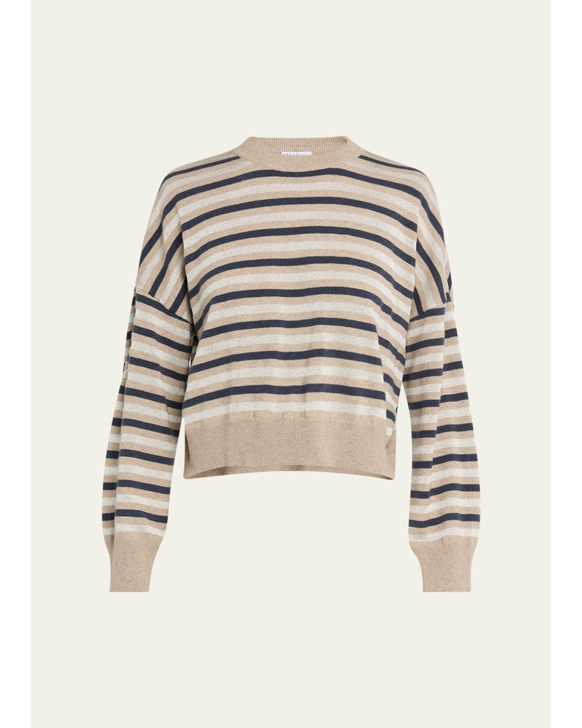 Shimmering Striped Wool-Cashmere Crop Sweater