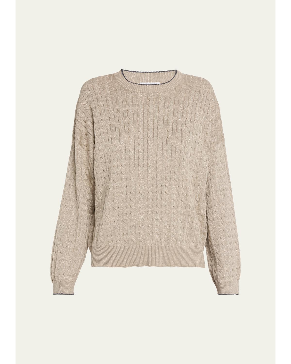 Shimmering Cable Knit Crewneck Sweater