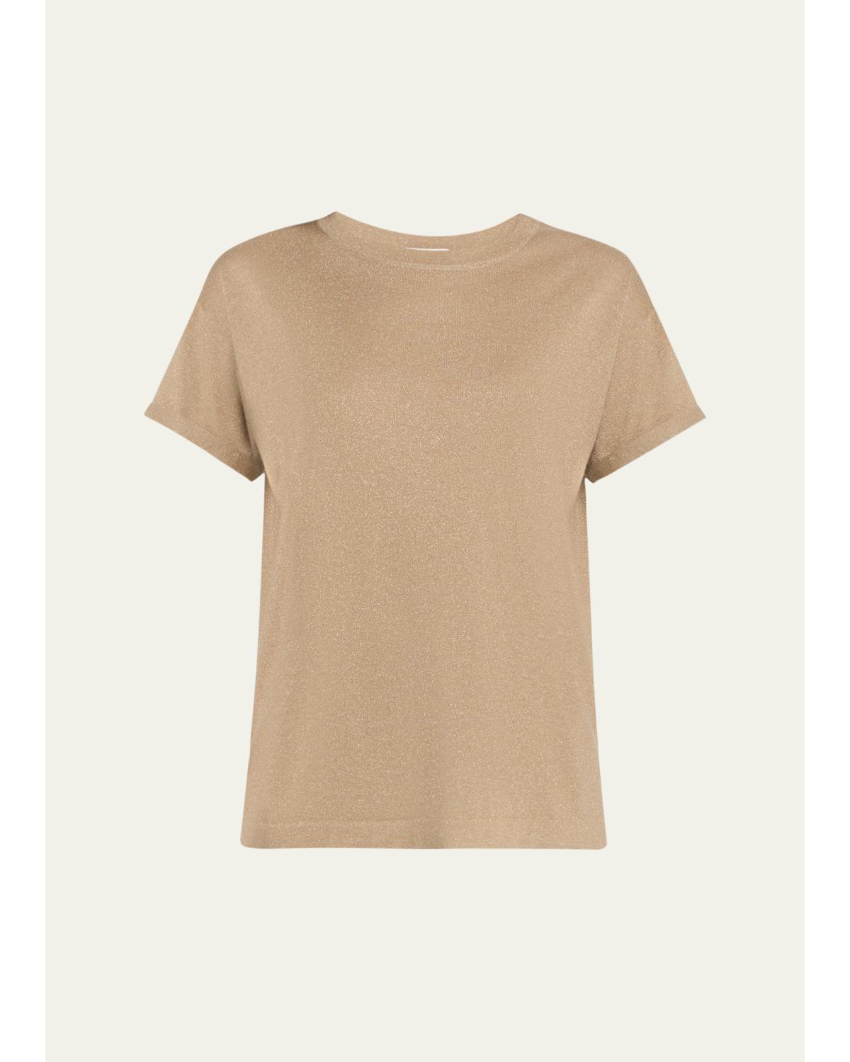 Shimmering Cashmere Short-Sleeve Crewneck Sweater