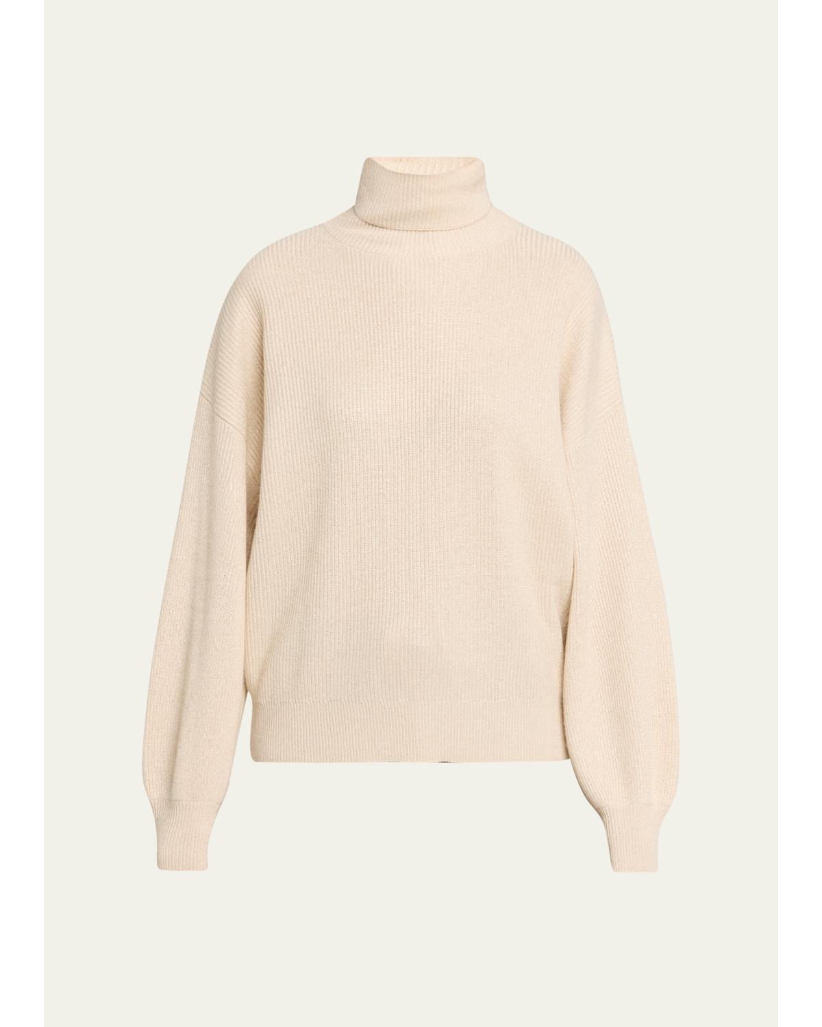 Shimmering Cashmere English Rib Turtleneck Sweater