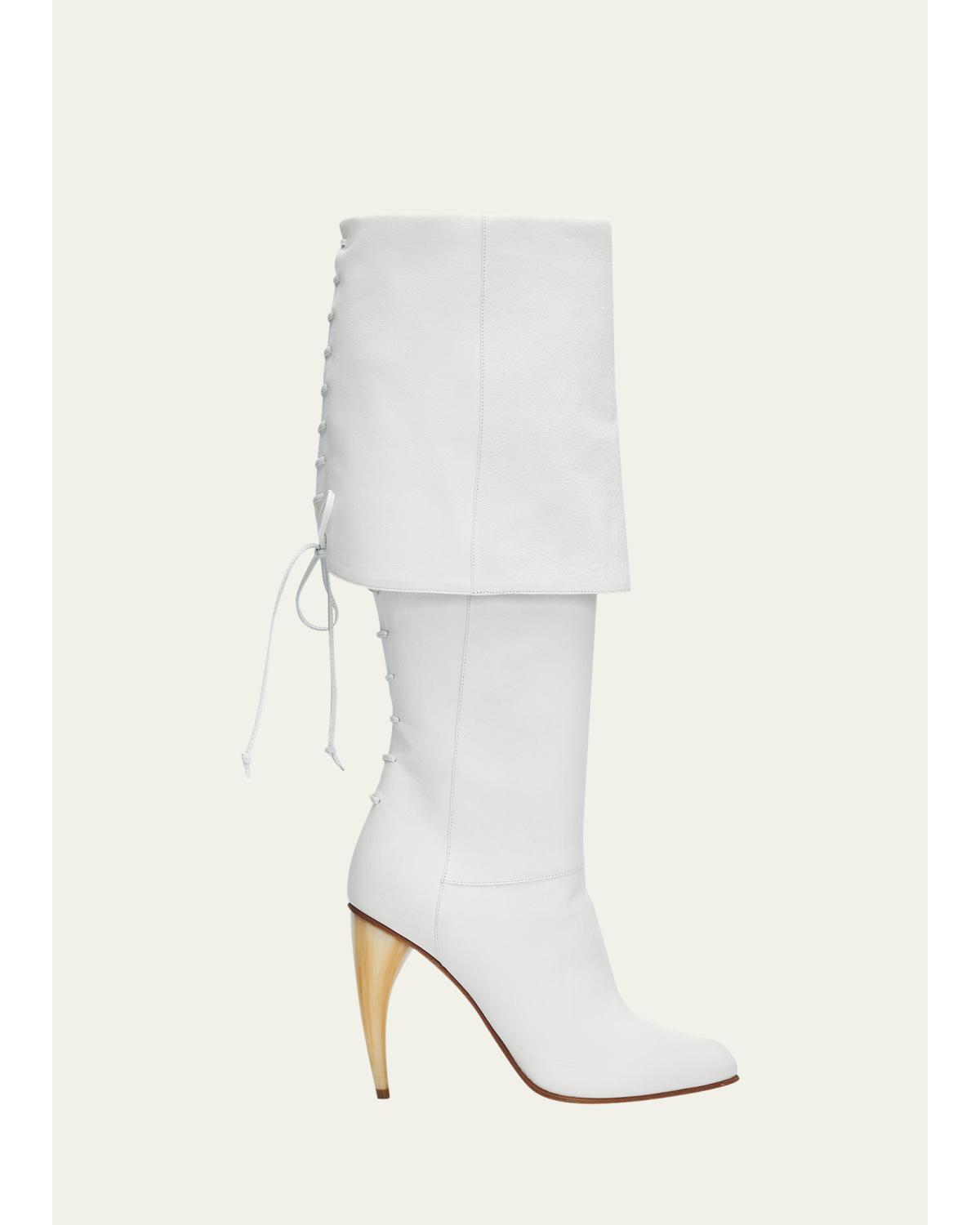 105mm Horn Leather Knee-High Boots