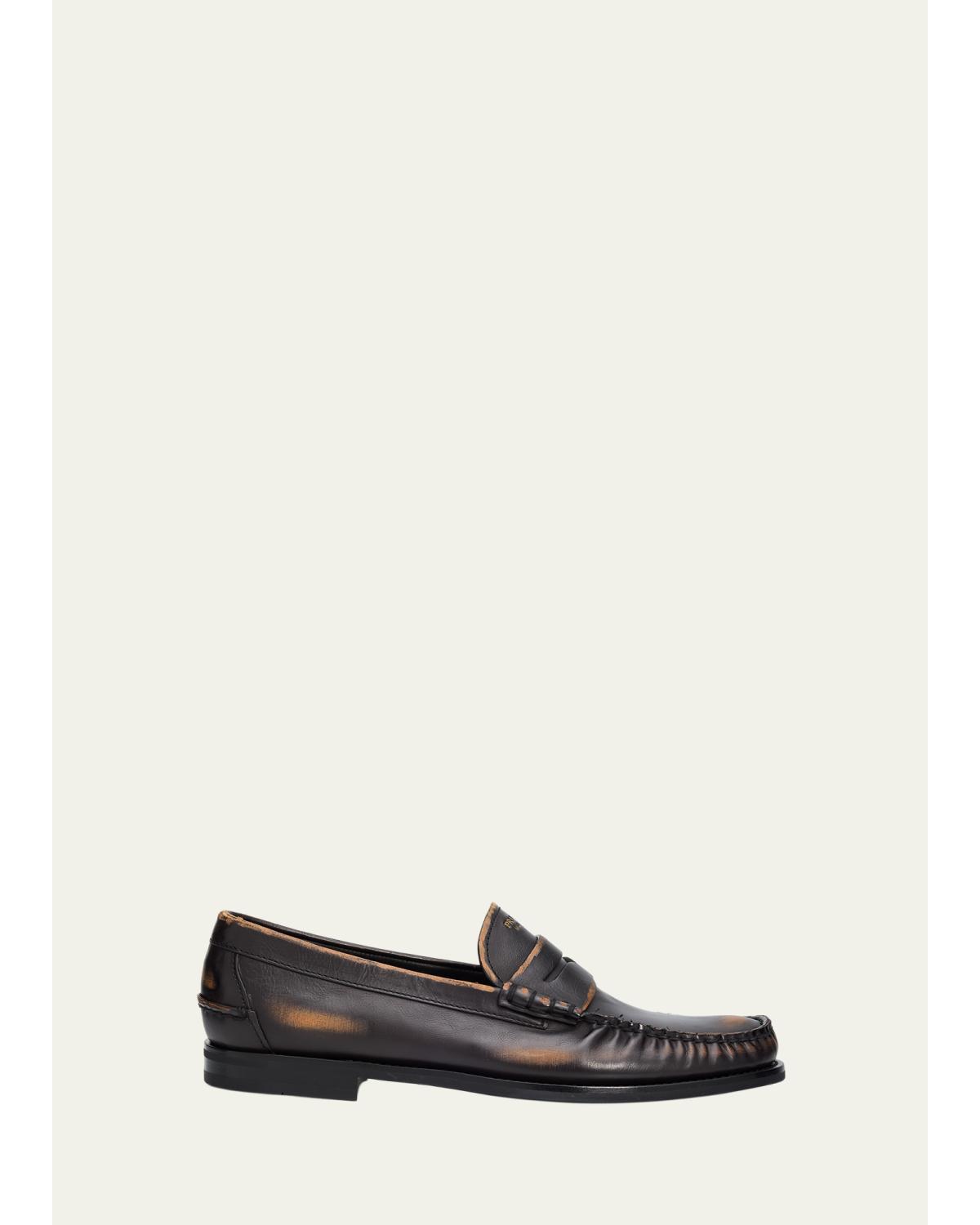 Men'S Anitqued Leather Penny Loafers
