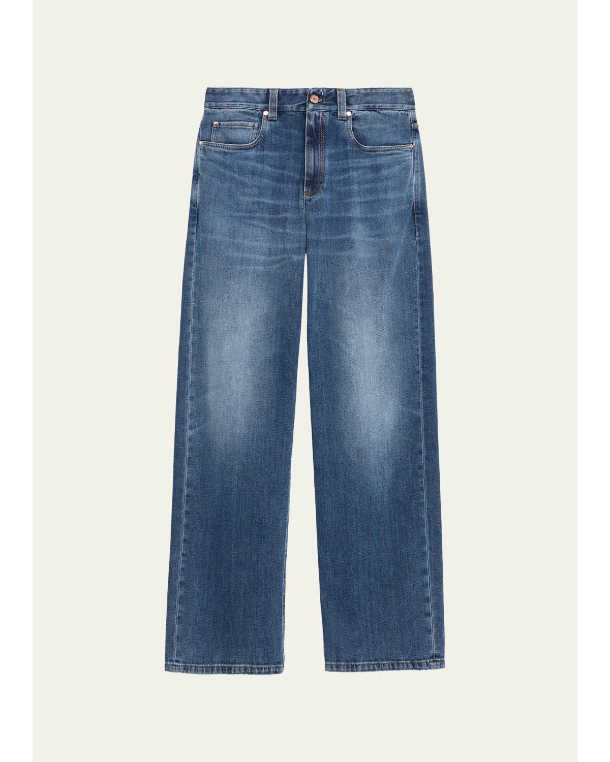 Straight-Leg Medium Wash Denim Jeans