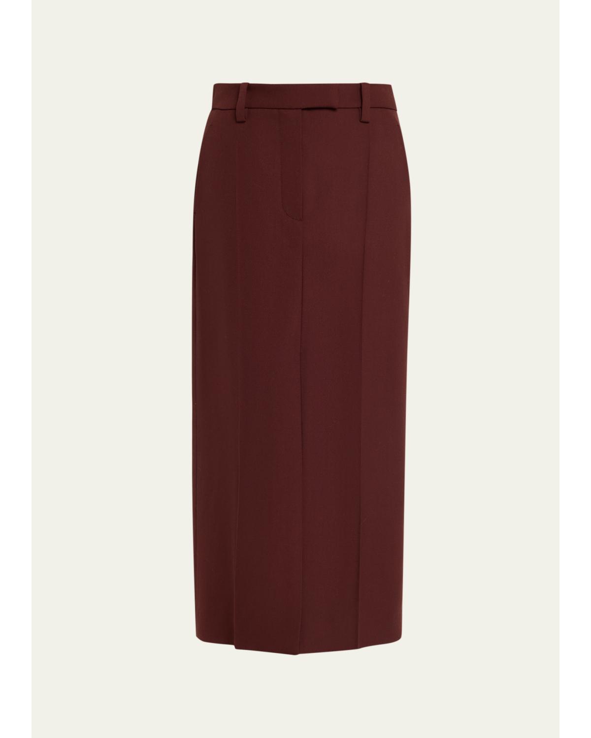 Long Wool Double Pleat Skirt