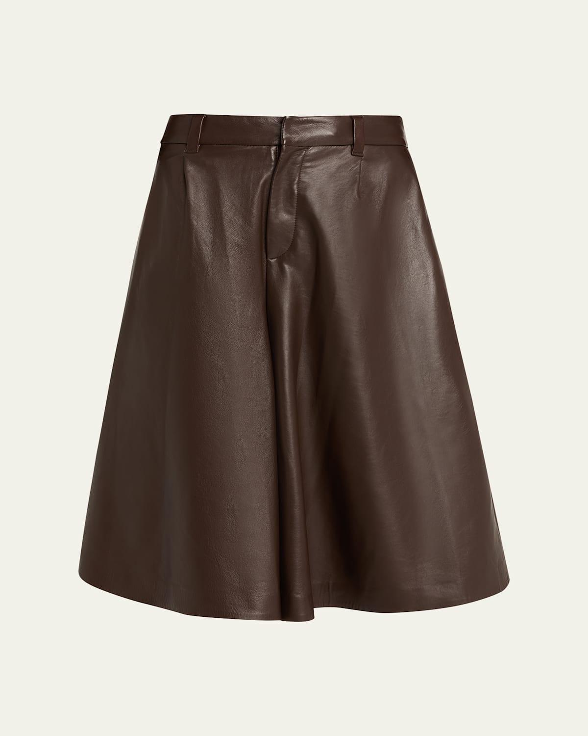 Brunello Cucinelli Pleated Leather Wide-leg Culotte Pants In Brown